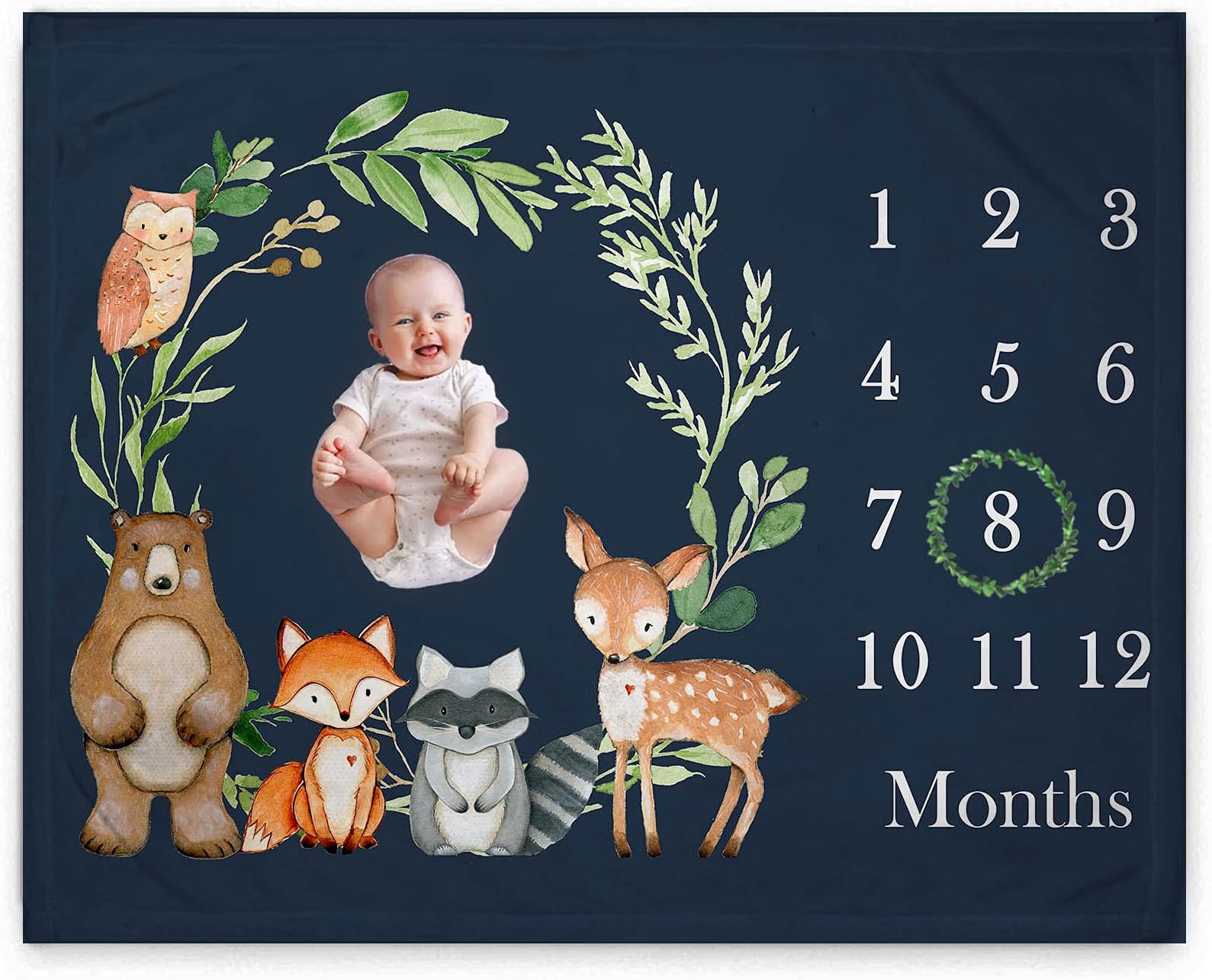 Woodland Baby Monthly Milestone Fleece Blanket, Black, 50x40, Includes Marker