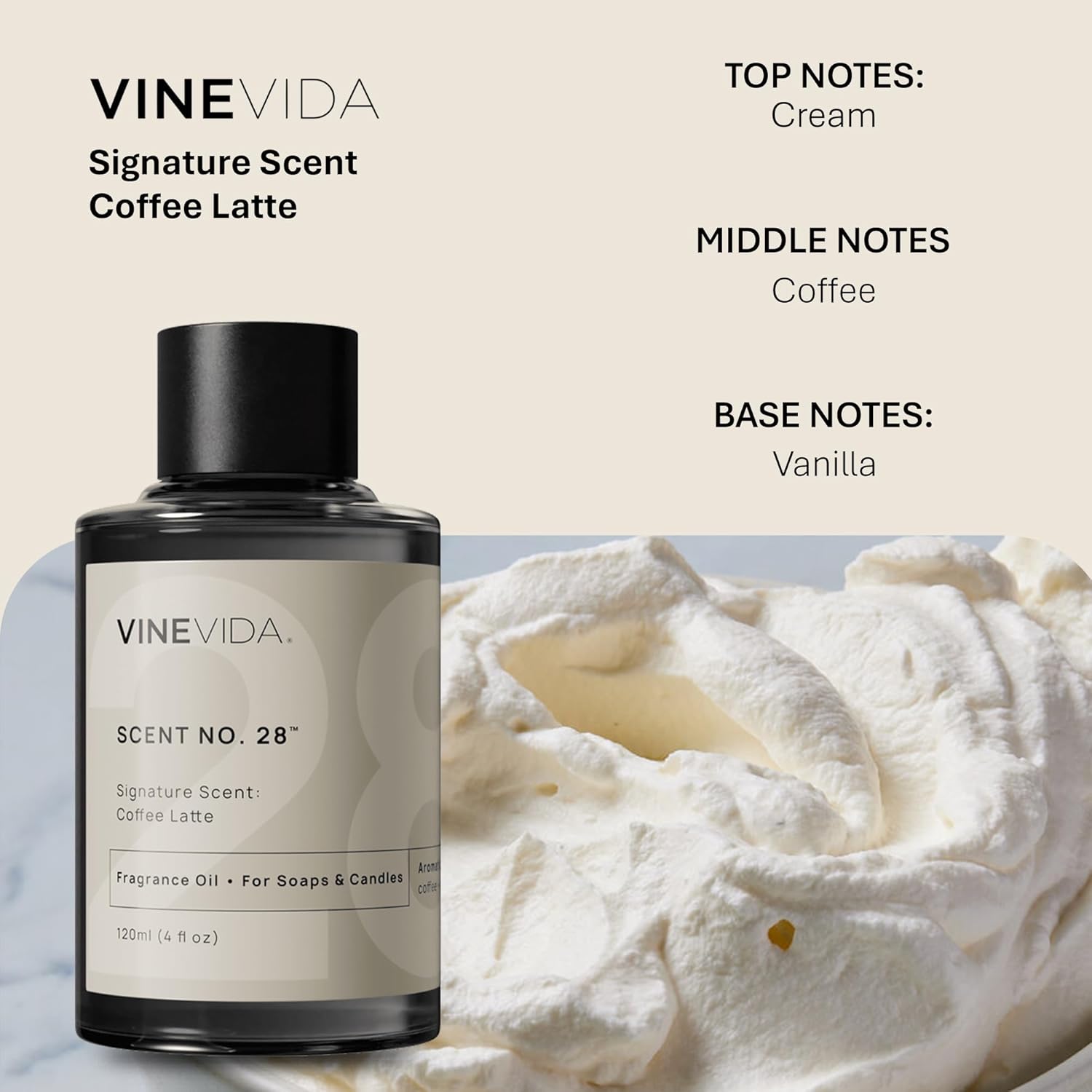 VINEVIDA 4oz Coffee Latte Fragrance Oil for Candle & Soap Making - USA Made Scents