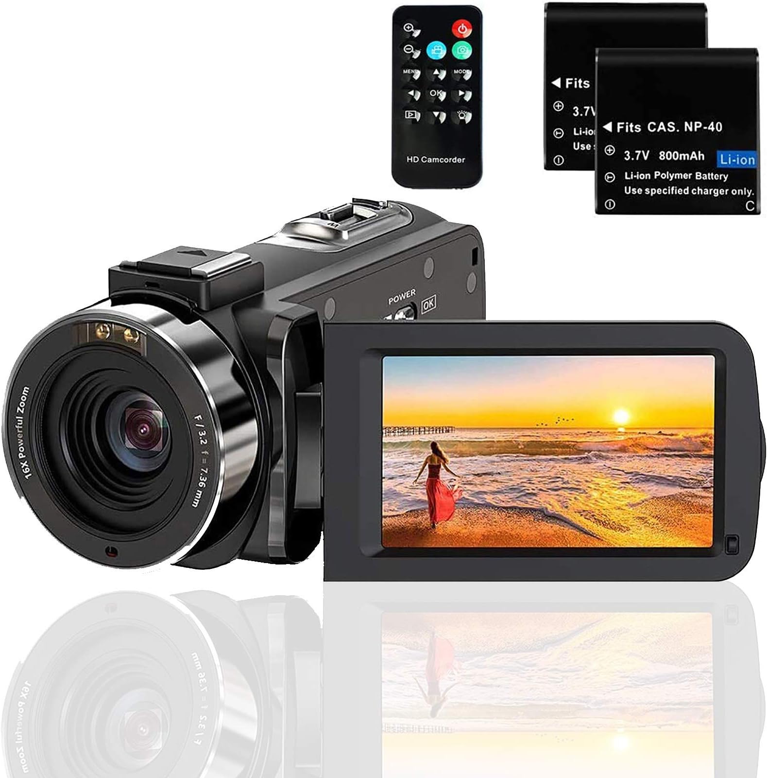 ACTITOPVideo Camera Camcorder Full HD 1080P 36MP 30FPS Digital YouTube Vlogging Camera Video Recorder with Night Vision 3.0 Inch 270 Degree Rotation IPS Screen 16X Zoom Remote Control, 2 Batteries