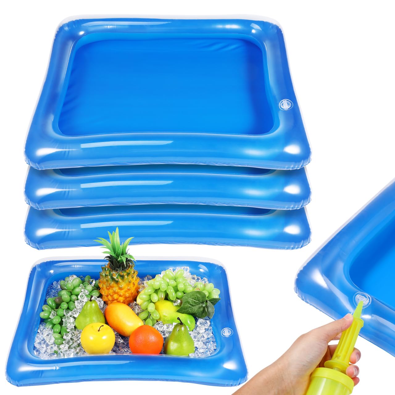 DOITOOL Inflatable Serving Bars Ice Buffet Salad Serving Trays, 4 Pack Salad Ice Tray Food Drink Holder Cooler Containers for Indoor Outdoor BBQ, Picnic, Camping, Pool Party - 60 x 45cm