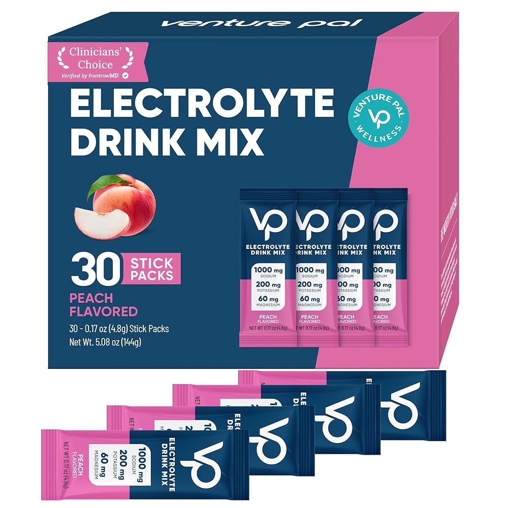 Venture Pal High Sodium Sugar-Free Electrolyte Powder Packets - Hydration Packets with Sodium, Potassium & Magnesium | Zero Calories | Vegan, Keto, and Paleo Friendly | 30 Sticks