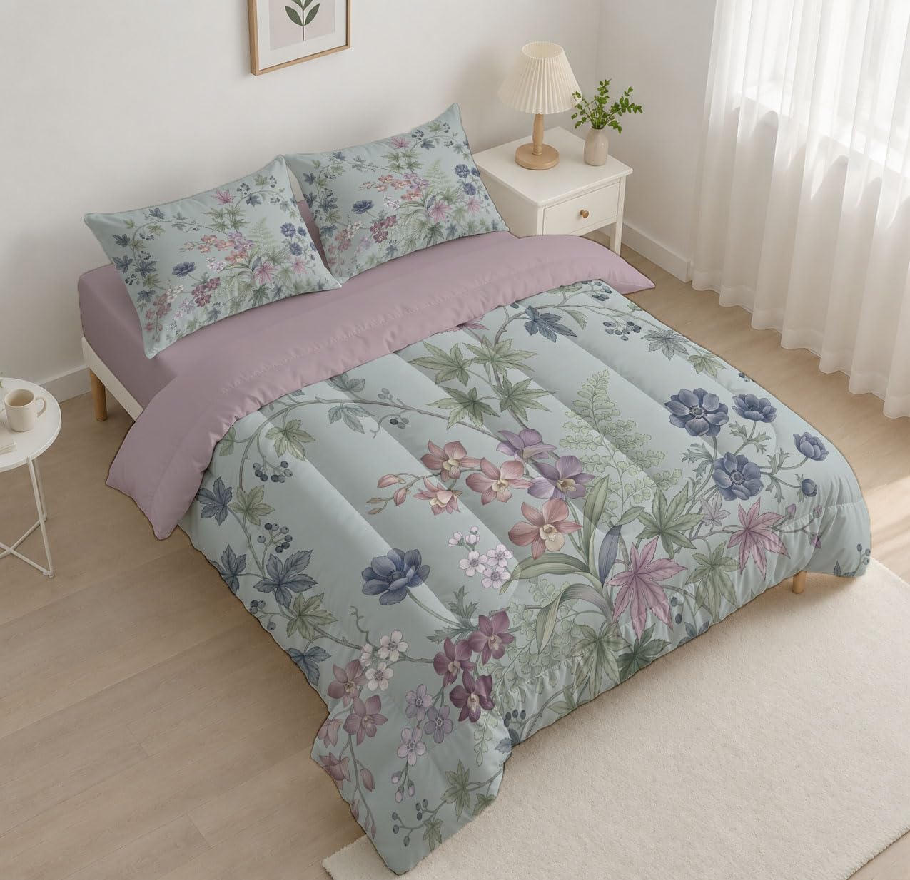 Copriletto Trapuntato Per Bambini Con Piante Semplici Da Campagna | Trapunta Singolo Invernale, Grigio, Piumone Caldo Morbido Foglie Floreali Delicate Per Decorazione Camera Da Letto