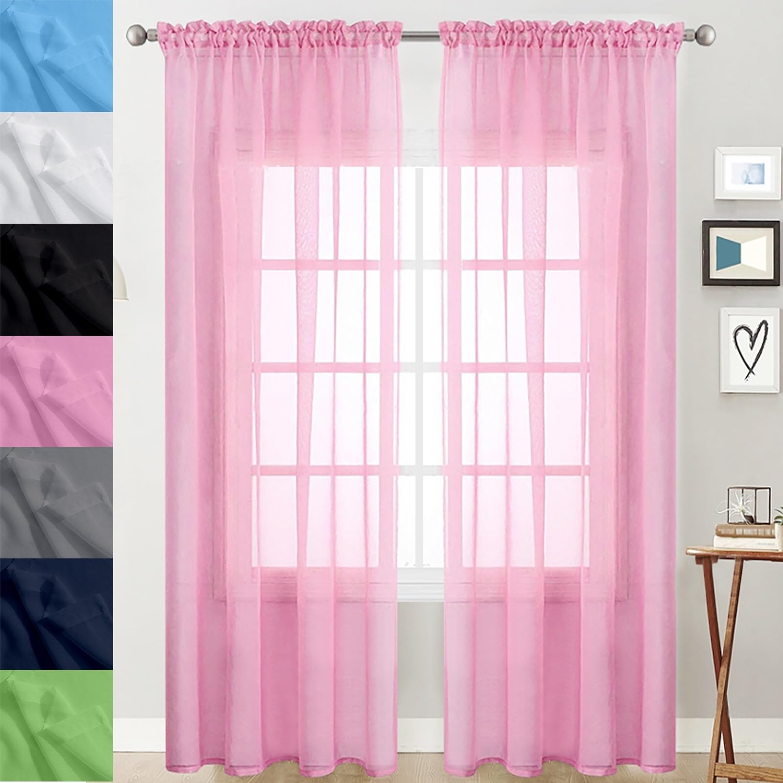 GAIFNAG White Voile Curtains for Bedroom 200 x 220 cm Drop Eyelet, Lightweight, Thermal Insulated Elegant Divider Tassel Curtain for Bedroom and Living Room, Pink — image 1