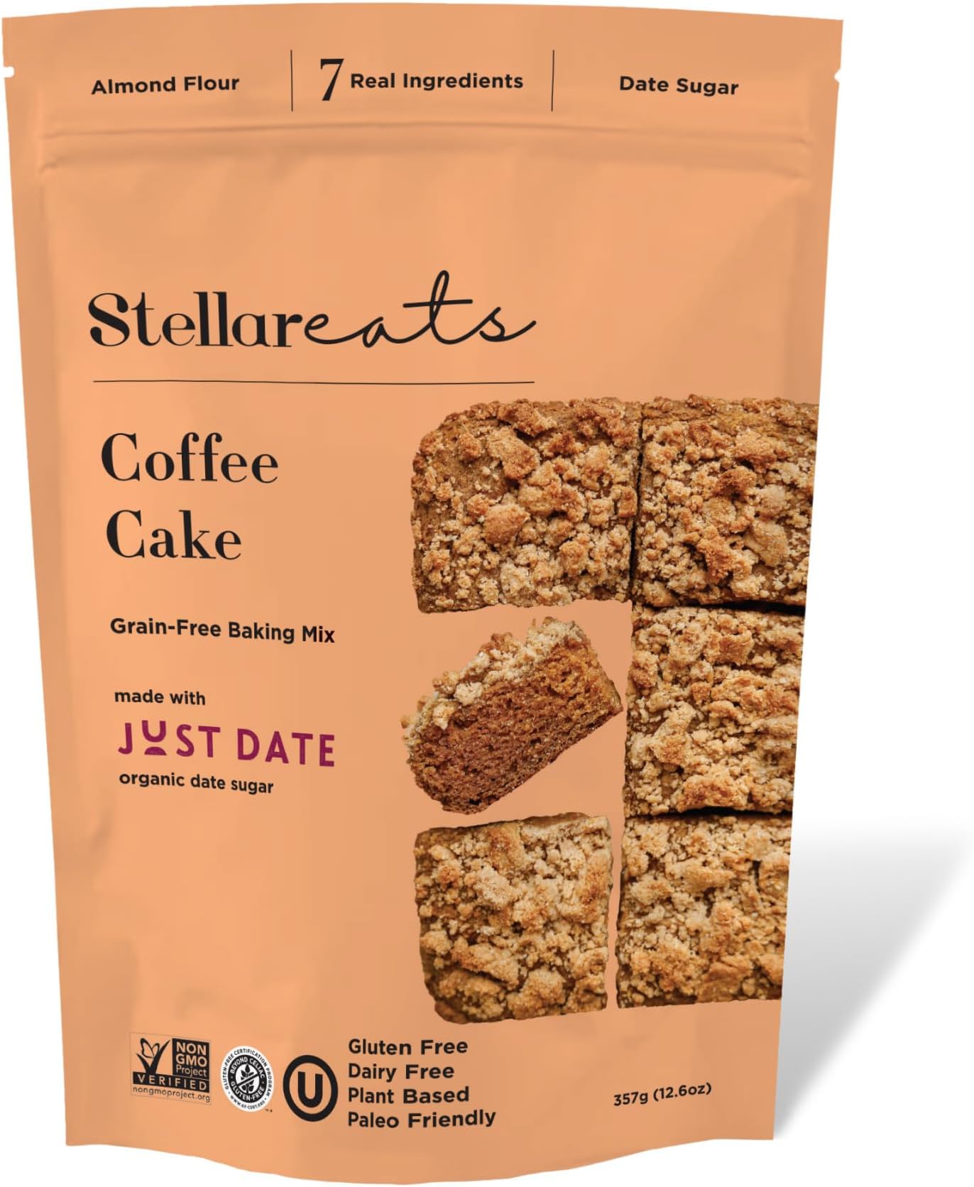 Stellar Eats Grain-Free Coffee Cake Baking Mix | Gluten-Free, Dairy-Free, Plant-Based, Paleo-Friendly, Naturally Sweetened with Date Sugar, Certified Kosher | Almond Flour-Based | 12.6 oz | 1 Pack