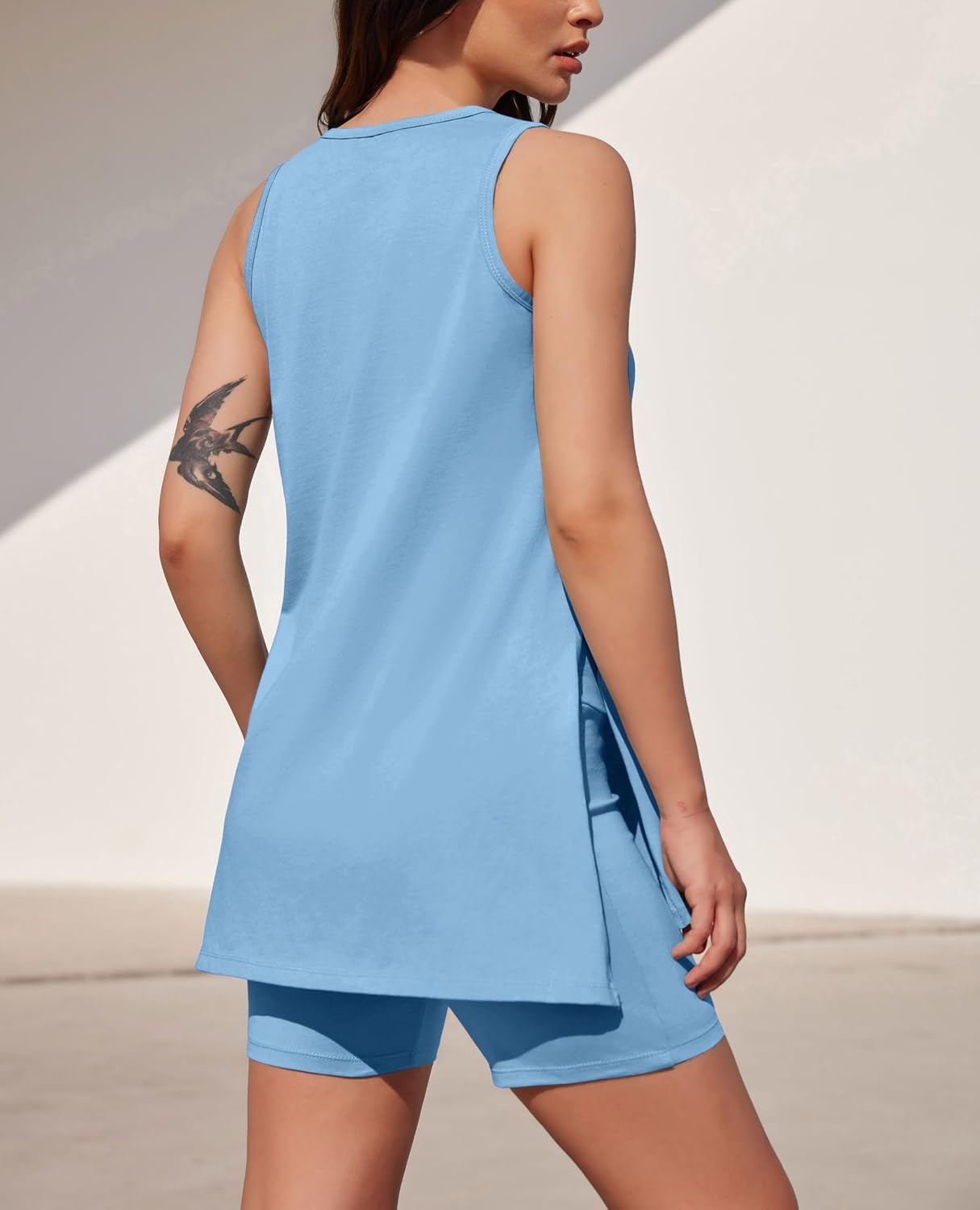 Esobo Women's Summer 2 Piece Outfits Sleeveless High Low Spilt Hem Tank Top Biker Shorts Sets Lounge Set Tracksuit