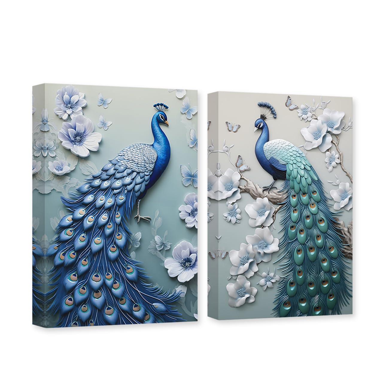 CXHOSTENT Elegant Peacock Canvas Wall Art - 2 Panels (12x16in x2Pcs) - Modern Living Room Decor