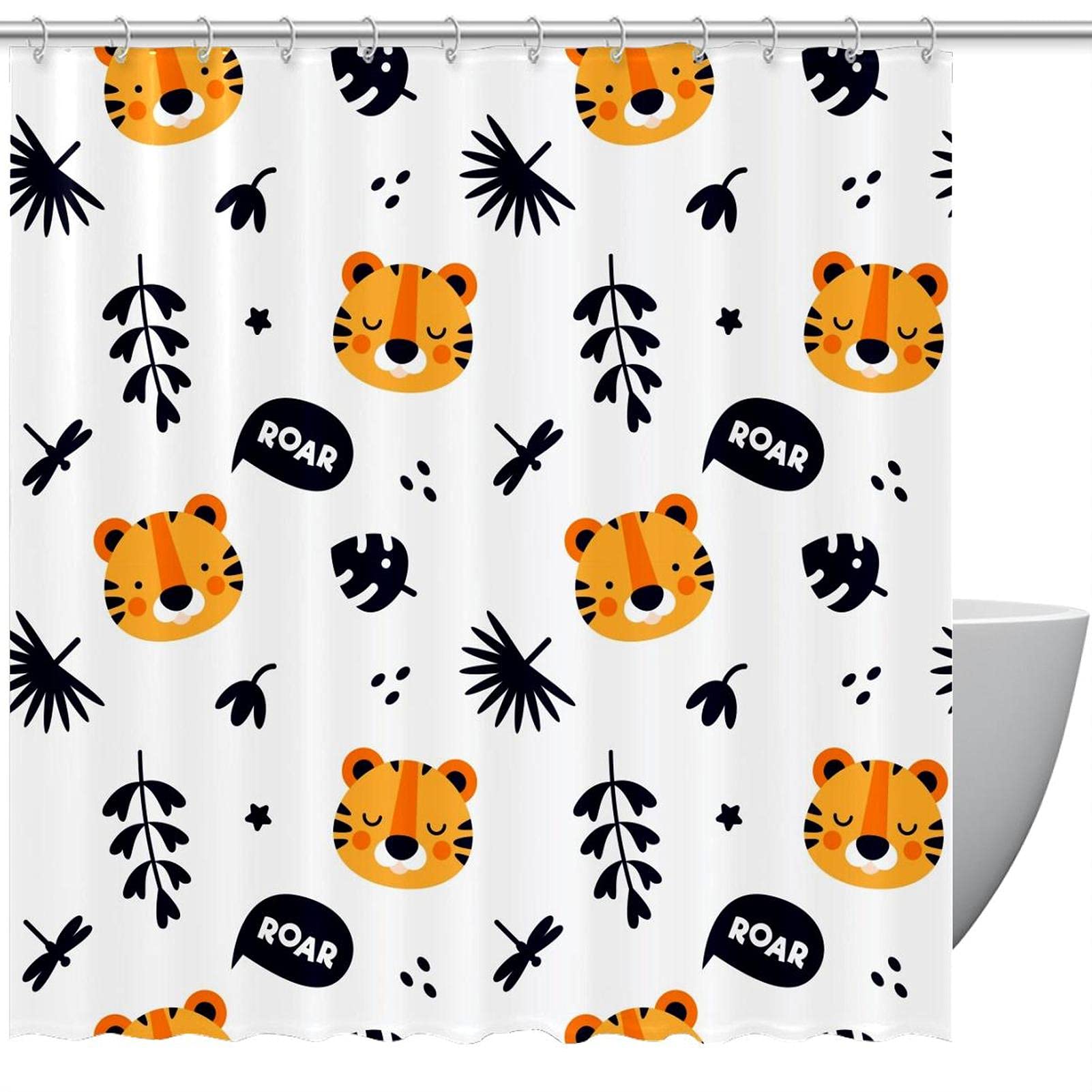 Rideau de douche tigre 183 cm pour une décoration de salle de bain jungle