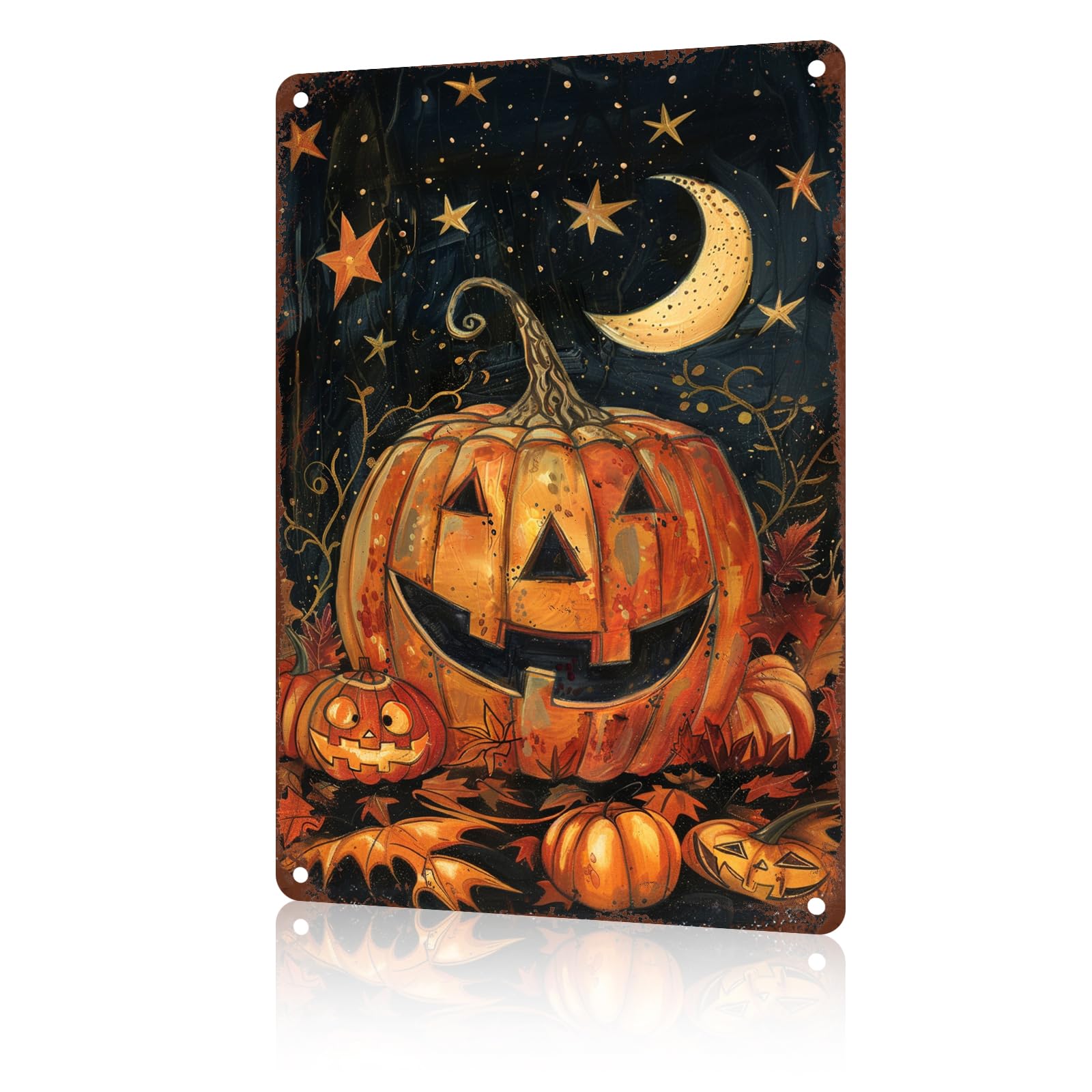 Anceky Funny Tin Signs Happy Pumpkin Sign Garden Tin Sign Vintage Aluminum Metal Sign for Backyard Fence Bedroom Living Room Outdoor Wall Decor 12×16 Inch