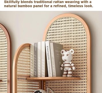 Rattan Corner Bookshelf with 4/5 Tier Storage, Tall Corner Shelf, Display Cabinet Display Shelf, Rustic Corner Bookcase for Living Room, Bedroom, Office (Natural, Large, 4)