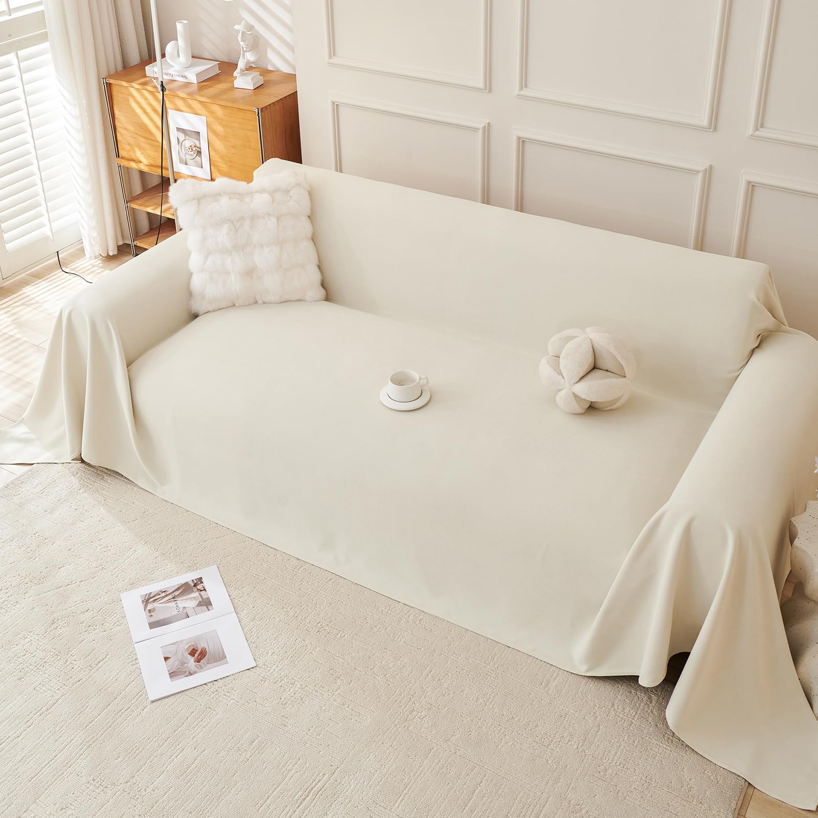 Royhom Impermeable Funda Sofa 2/3 Plazas, Protector Sofa Gatos Arañazo, Universal Fundas Sofá Antimanchas, Manta Impermeable, Suave y Cómoda - Versión Mejorada, Beige, 300x180 cm