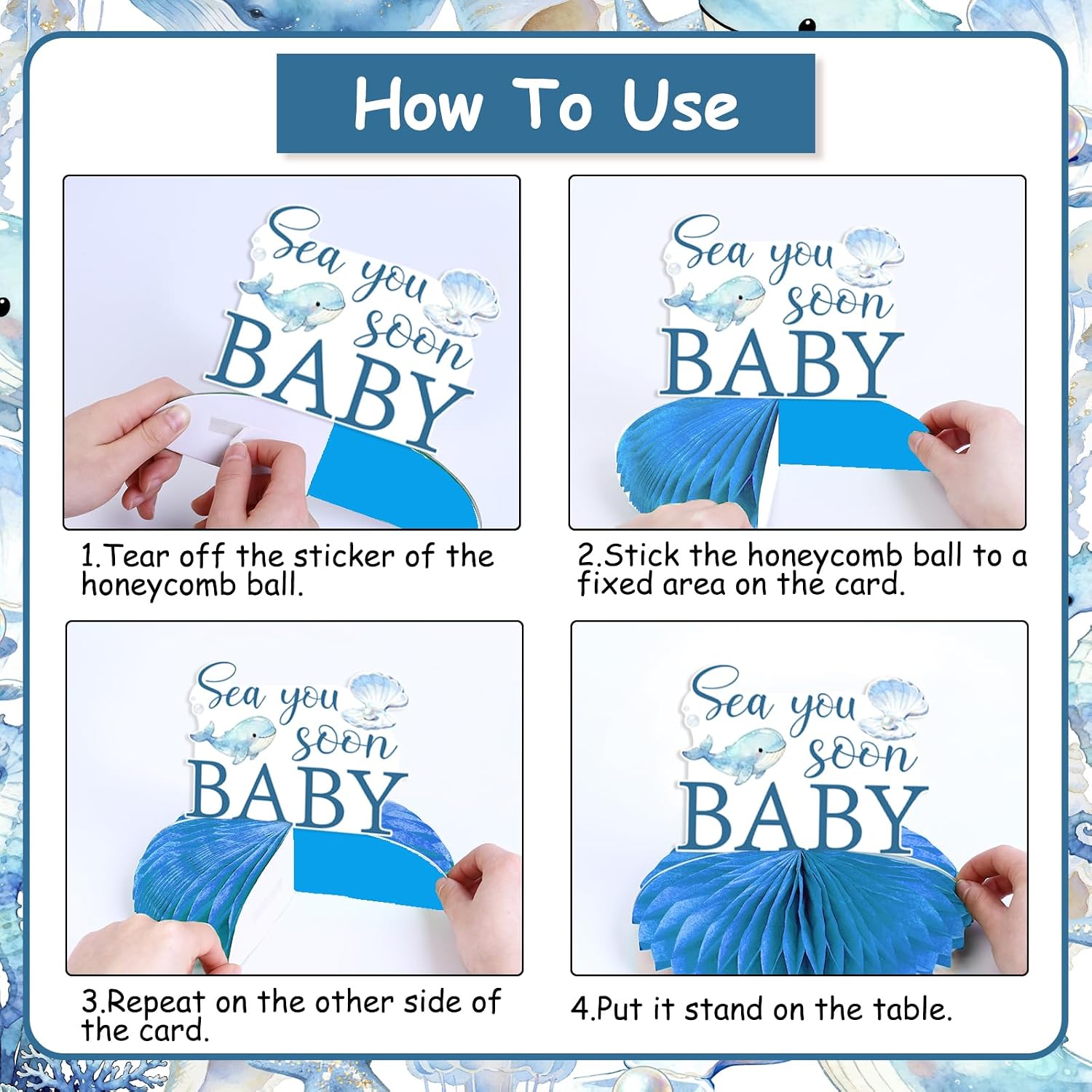 Jollyboom Sea You Soon Baby Honeycomb Centerpieces – Set of 8 Under the Sea Baby Shower Table Decorations –Ocean Theme Decor for Gender Reveal