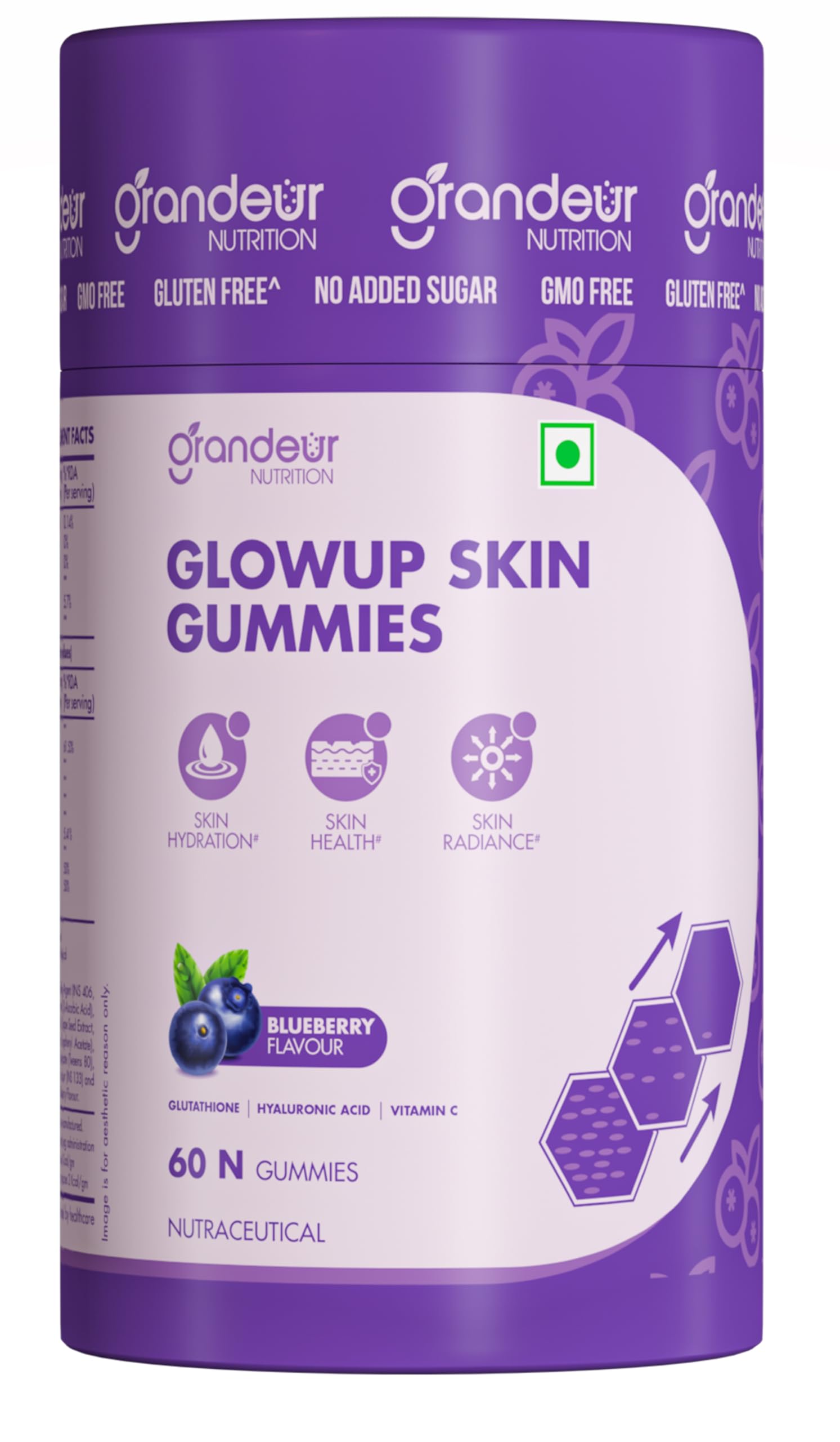 Grandeur Collagen Skin Gummies For Growing, 60 Day Supply, With Glutathione, Hyaluronic Acid, Collagen, Vitamin C, For Glowing & Radiant Skin- Blueberry Flavour | 60 Gummies | (B0CCPM76XP) Amazon Price History, Amazon Price Tracker