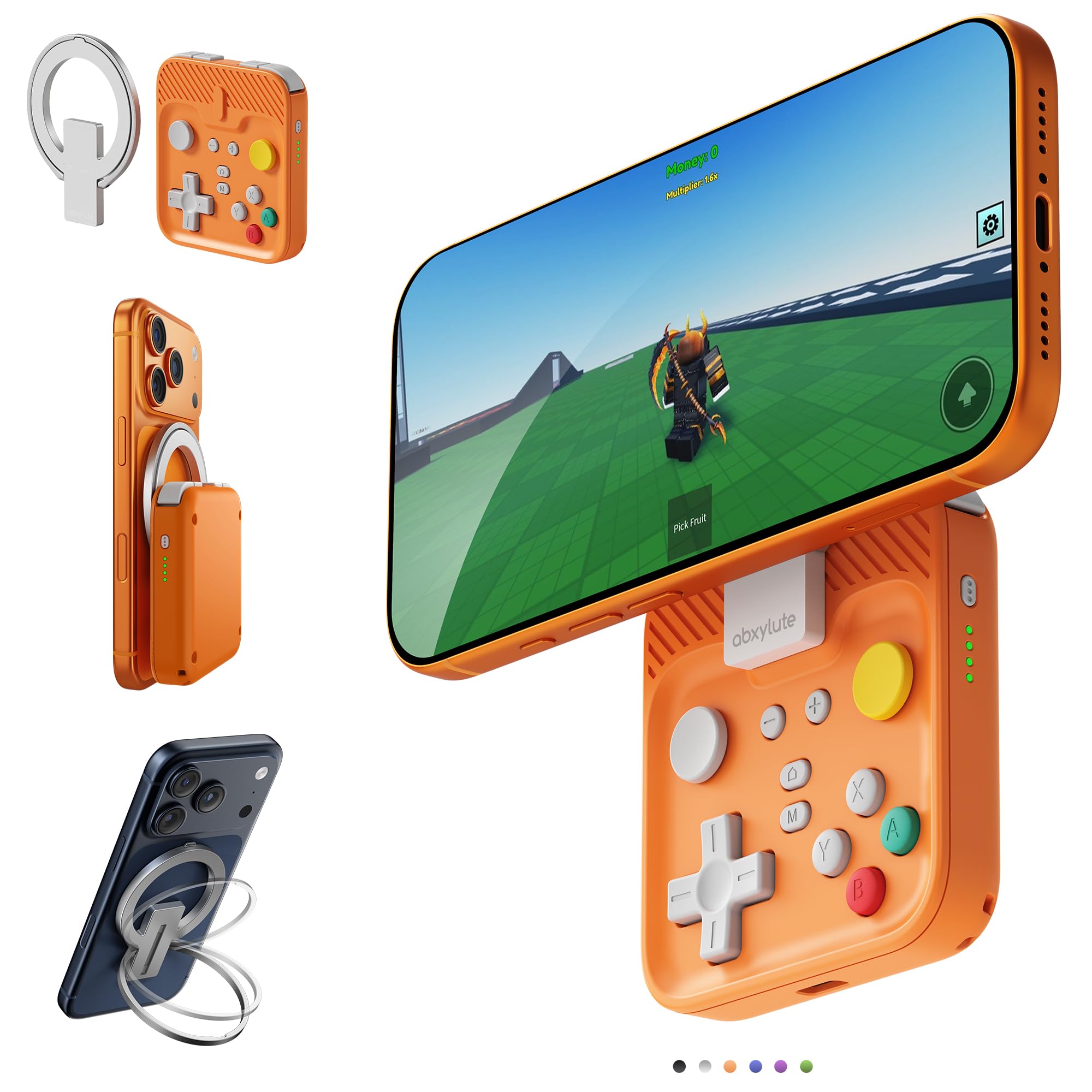abxylute Controlador de juegos móvil M4 Snap-On para Android y iPhone, controlador portátil ligero para teléfono, soporte para gamepad retro de bolsillo, doble joystick turbo (naranja)