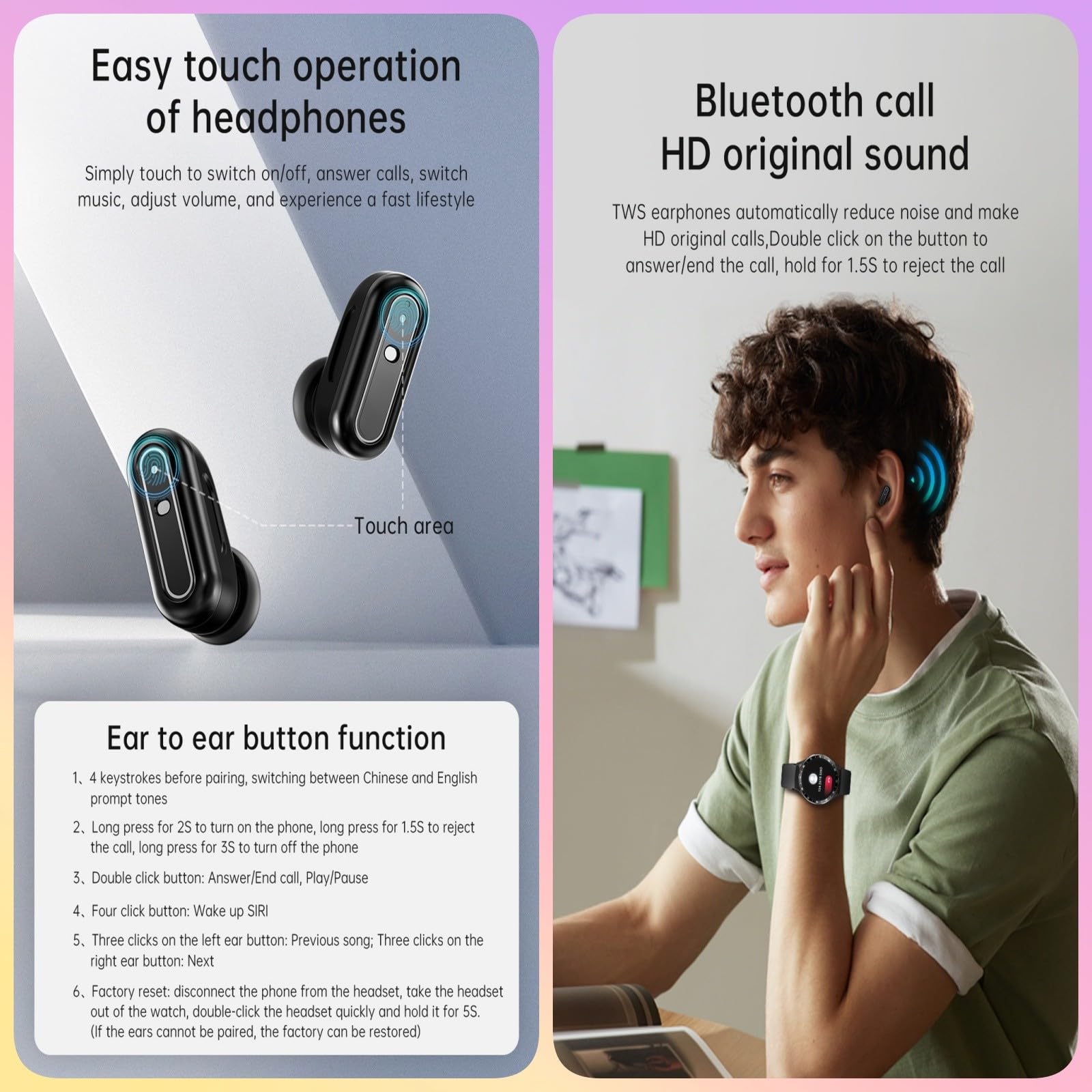 Reloj Inteligente con Auriculares Bluetooth 2 En 1,Carcasa Metálica,Resistente Al Agua IP67,Reloj Deportivo Plegable con Podómetro,Monitorización De Salud,Compatible con Android E iOS.