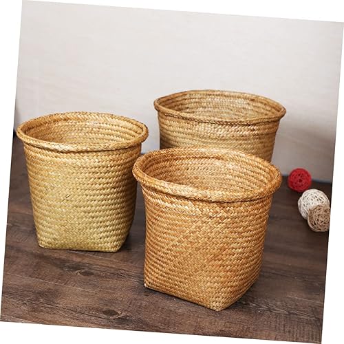 Miniatura 10 de ARTIBETTER 2 cestas de basura de hierba marina, contenedor de basura tejido, contenedor de mimbre de ratán para lavandería, soporte para macetas,