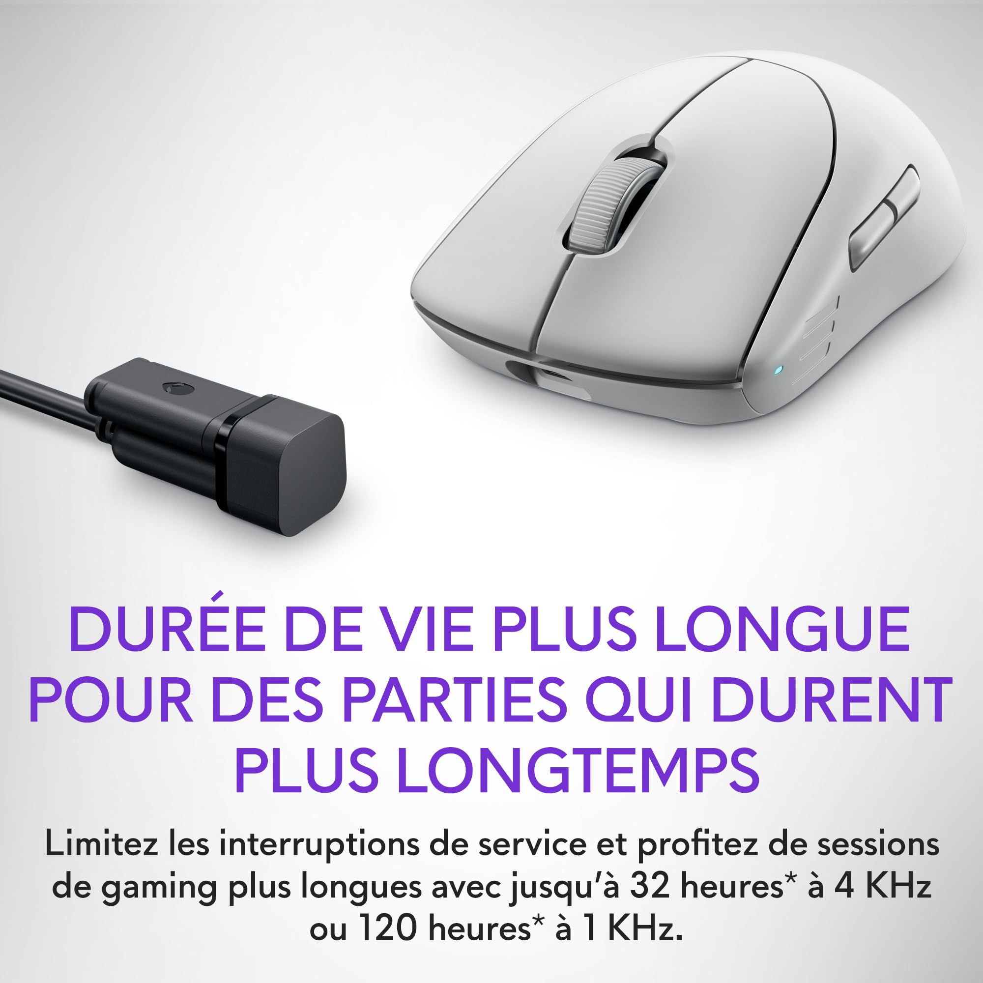 Alienware Pro Souris Gaming Sans Fil, réponse 4 KHz, commutateurs optiques magnétiques, ultralégère <60 g, 120 h d’autonomie, capteur 26 000 PPP, Lunar Light