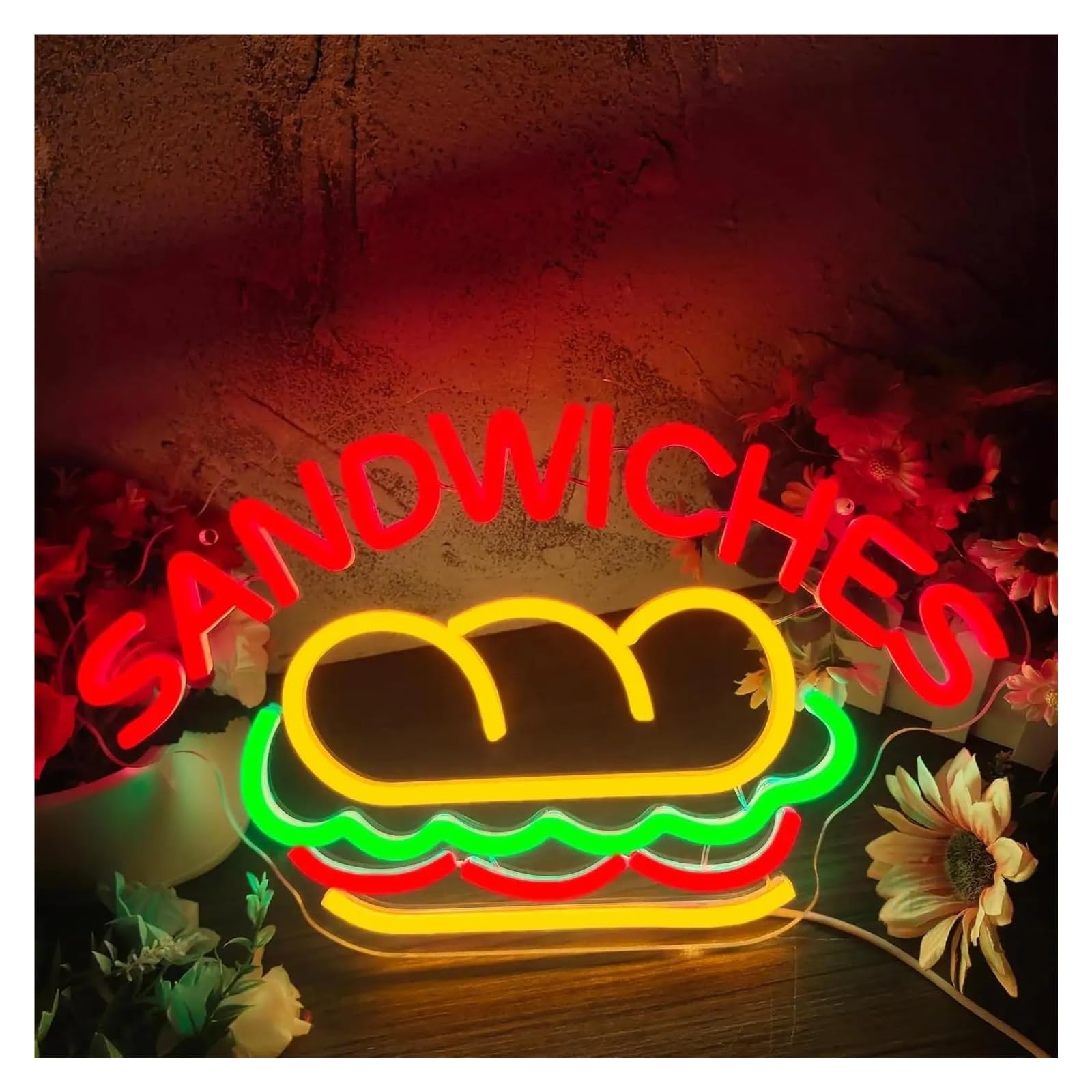 LEMST Signs Lamp Sandwich Neon Signs Light for Kitchen Restaurant Fast Food Man Cave Party Wall Decor Dimmable USB Powered Lamp 40cmx24cm