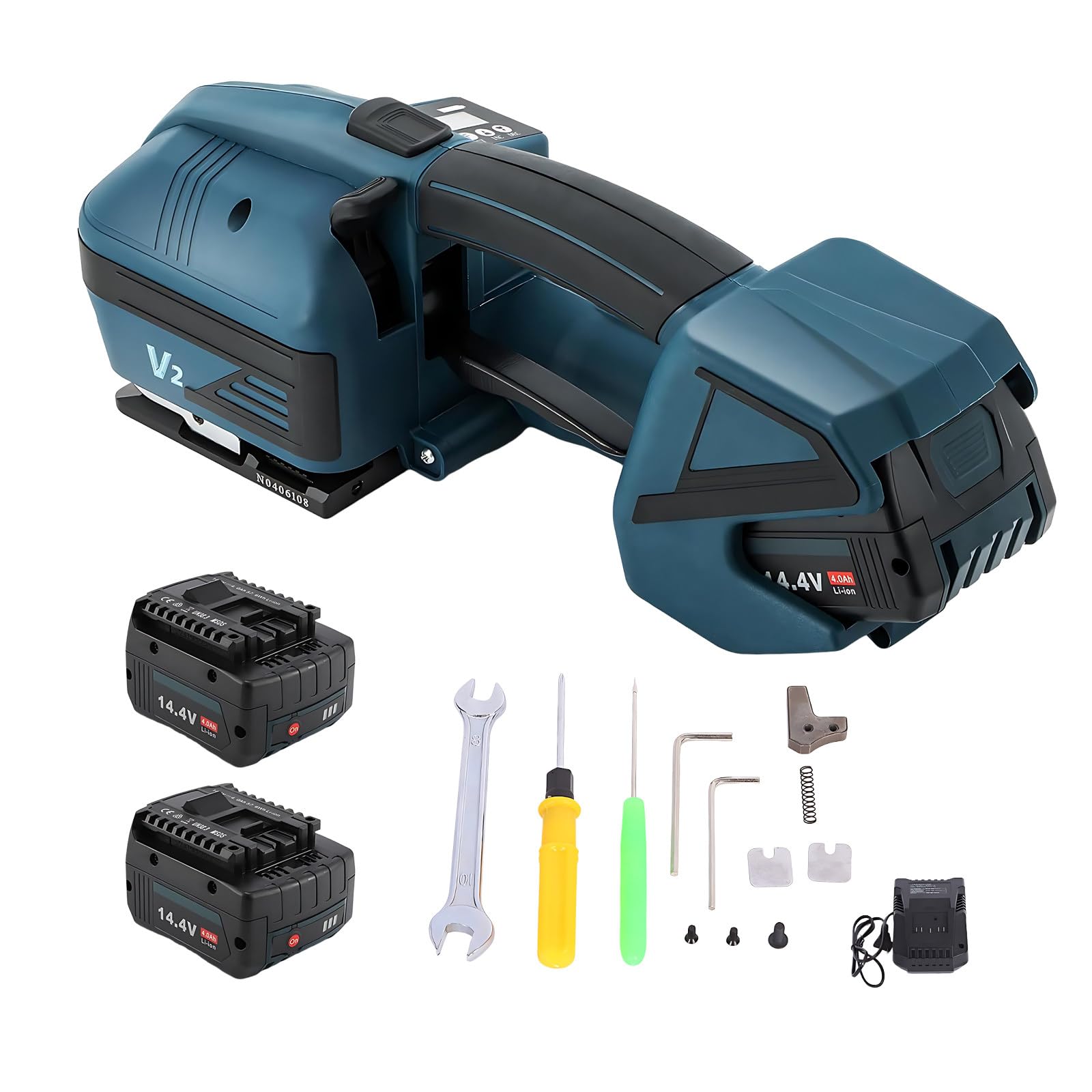 Reggiatrice Elettrica con Schermo LCD, 2 Batterie da 4000 mAh, Reggiatrice Elettrica Portatile per Reggia in Pp E Pet, Reggiatrice Automatica per Pallet di Scatole di Imballaggio