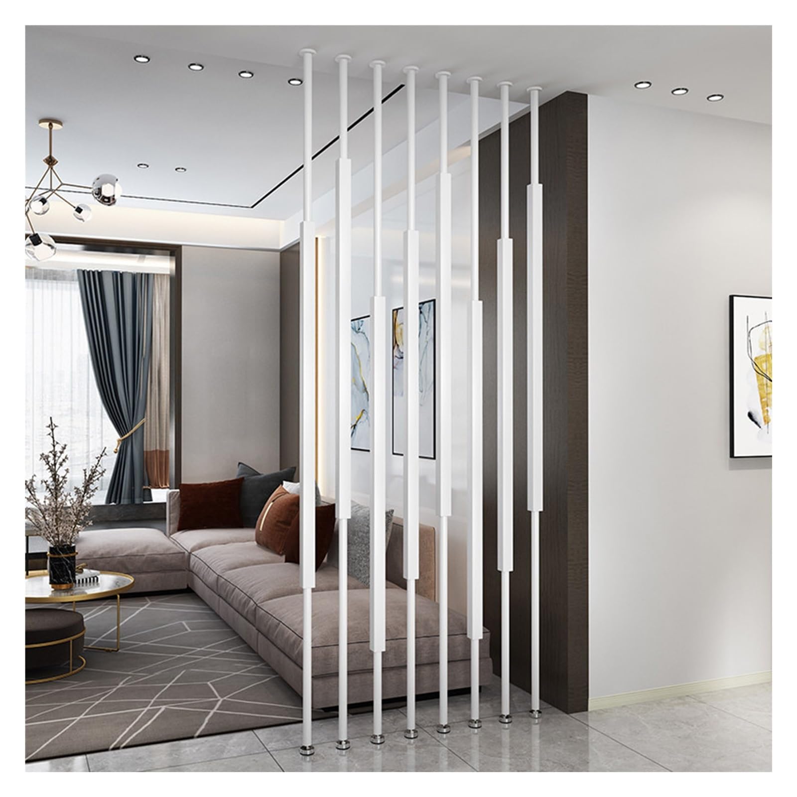 HAIXHX 8pcs Freestanding Metal Vertical Room Divider, Modern Square Bar Partition Separator, Decor Screen for Home Entryway & Office(White,7.05ft/215cm)