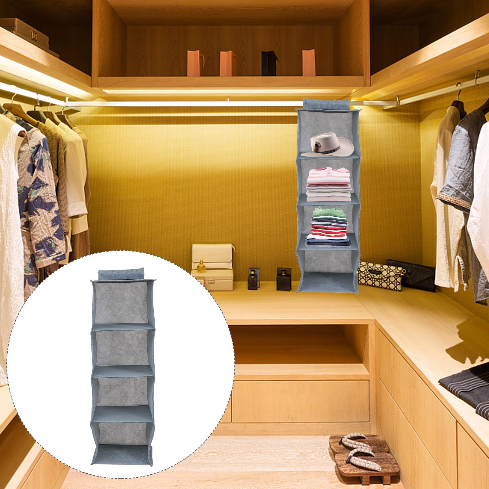 SOLUSTRE Organizador de Armario Colgante Multiusos No Tejida Lavable y Cajón de Almacenamiento Gris de Espacio para Ropa y Accesorios