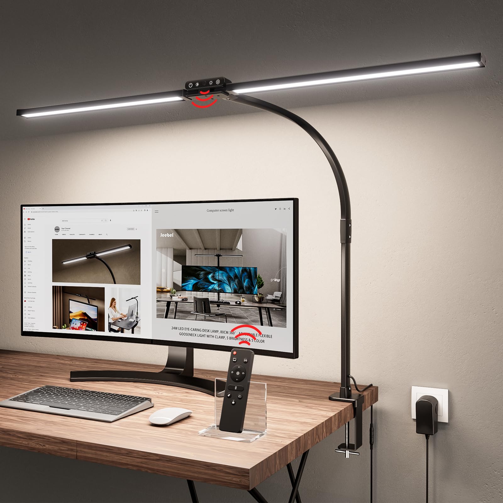 Jeebel Powerful LED Desk Lamp 24W 80cm Double Head Table Lamp with