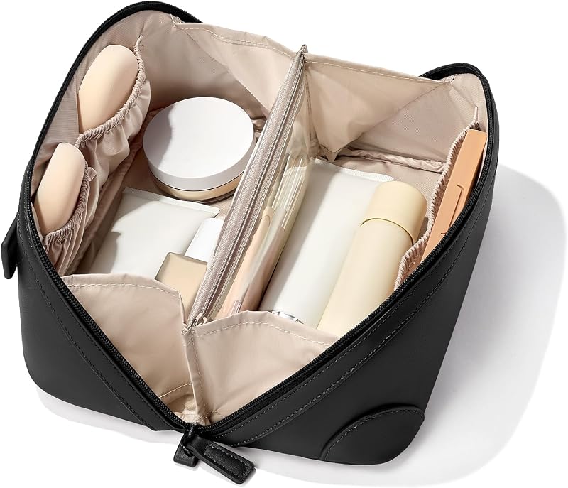 Necessaire de maquiagem mibasies em couro sintético, preta, média, Pacote com 1