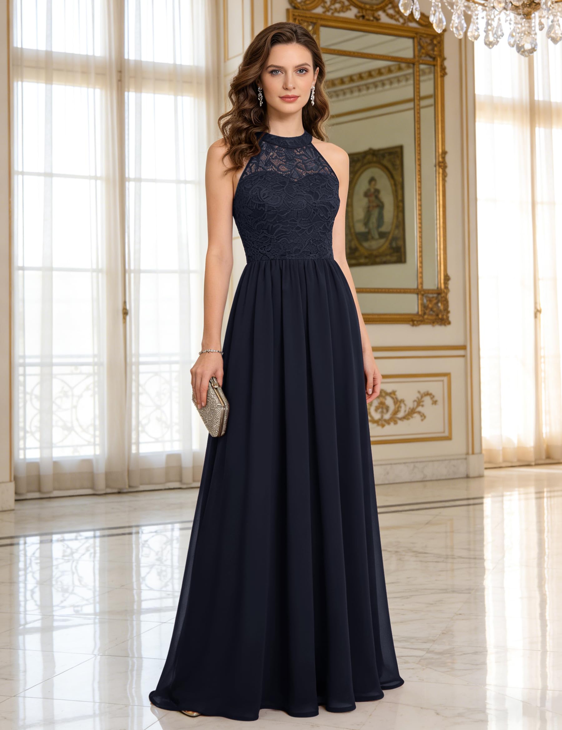 Wedtrend Vestido Largo de Dama de Honor Vestido Boda Fiesta Encaje y Gasa Elegante