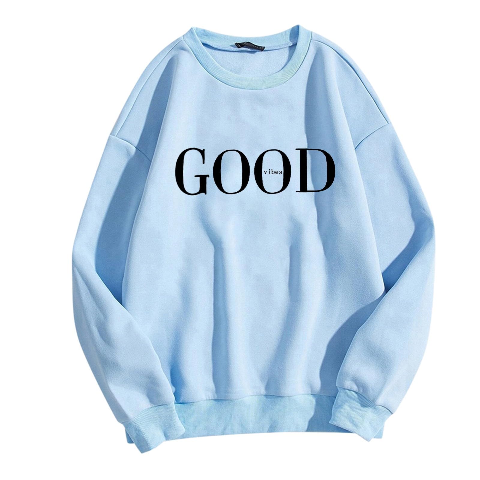 Genérico Sudaderas Mujer Manga Larga Cuello Redondo Sudadera sin Capucha Amplio Básico Chic Modernos Deportes Mujer Top Sudadera Informal de Manga Regular con Estampado de Letras