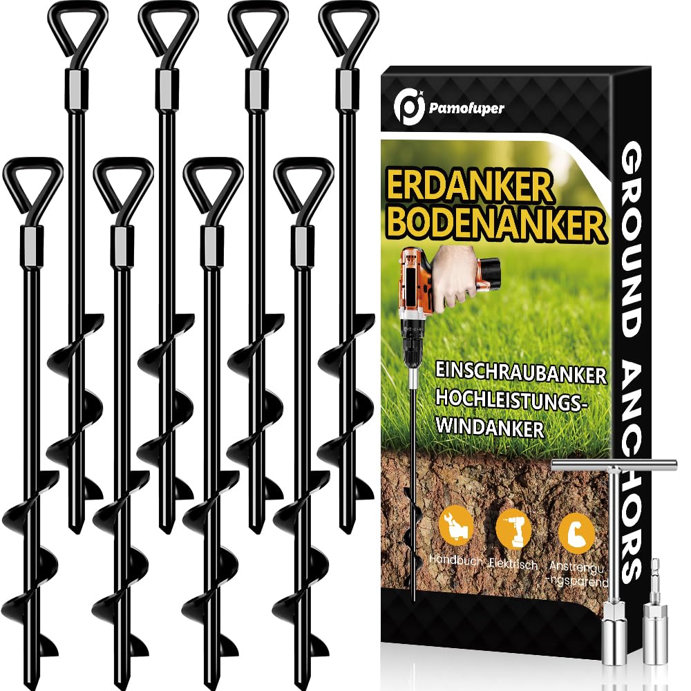 Bodenanker Erdanker Zelte Trampolin Bodenanker Zum Eindrehen 8er Set Heavy Duty Zelt Anker FüR Schaukelgestell, Vordach, Zeltanker, Zeltschrauben Camping, Widerstehen Starkem Wind