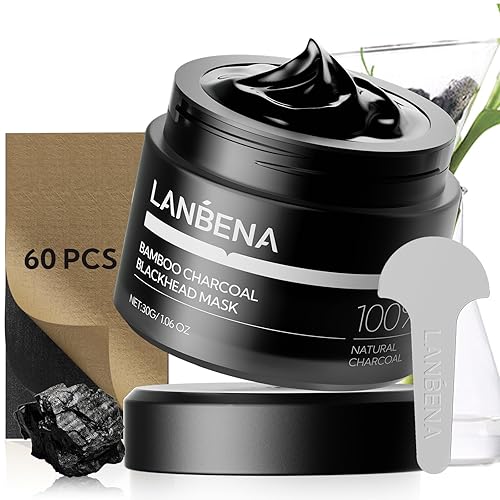 LANBENA Removedor de puntos negros, máscara de carbón de bambú, máscara de limpieza profunda y 60 tiras de nariz, removedor de cabezas negras de la
