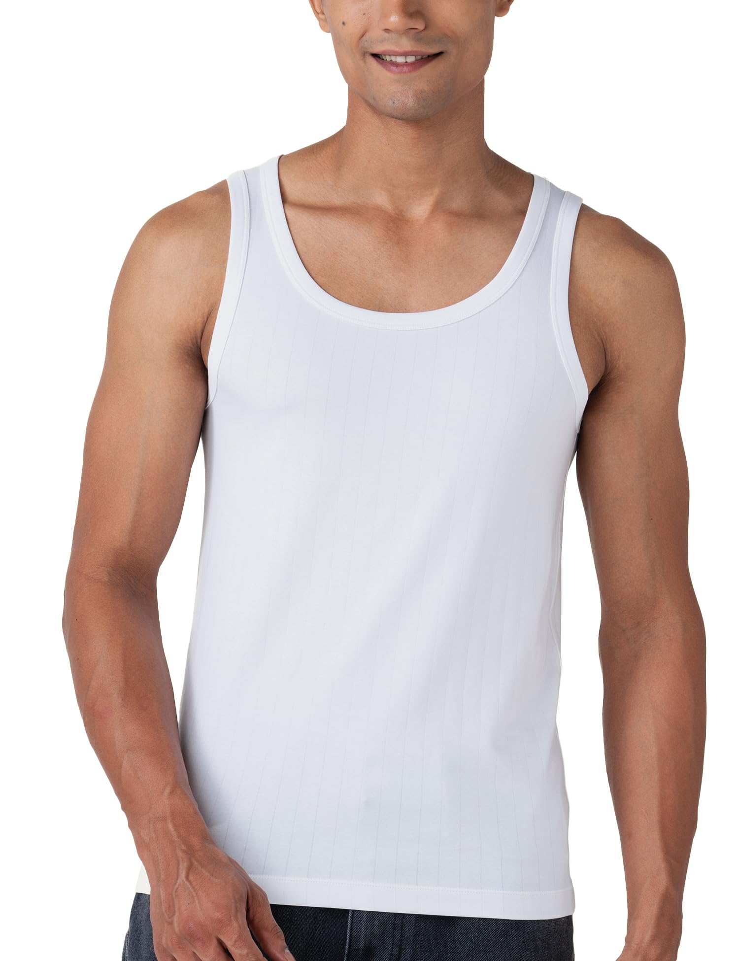 Relaxed Fit Cotton Rich Blend Ribbed Pinstripe Texture Anti- Bacterial Super Premium Solid Vest for Men