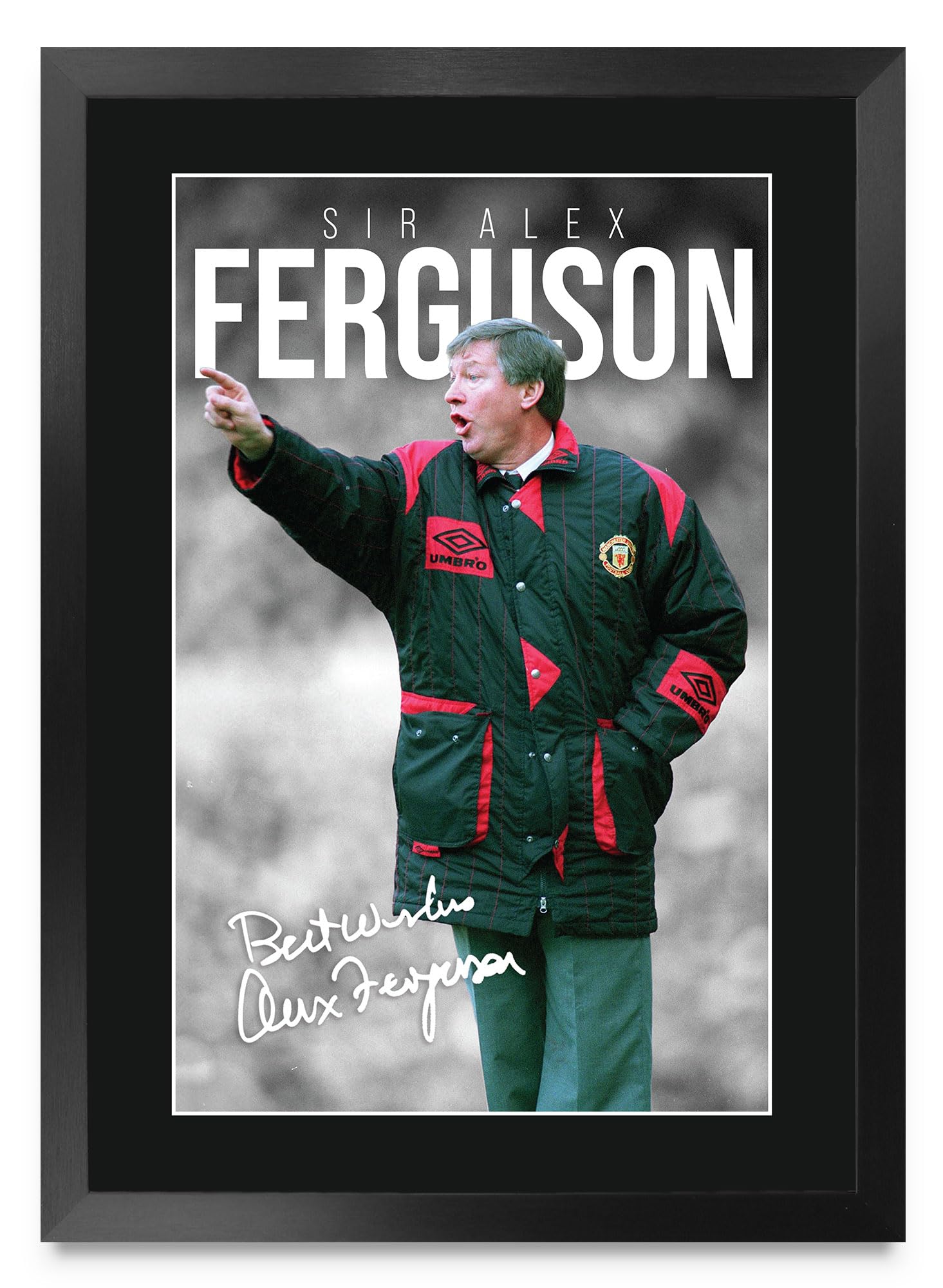 HWC Trading Sir Alex Ferguson Red Devils Gifts Printed Signed Autograph Picture for Football Fans and Supporters - A3 Framed (ID-009301)
