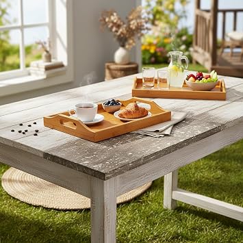 Deconox Bambu Dikdörtgen Sunum Tepsi 33x22x5 cm, Sofra Tepsisi, Çay Tesisi, Bambu Daire Tepsi,