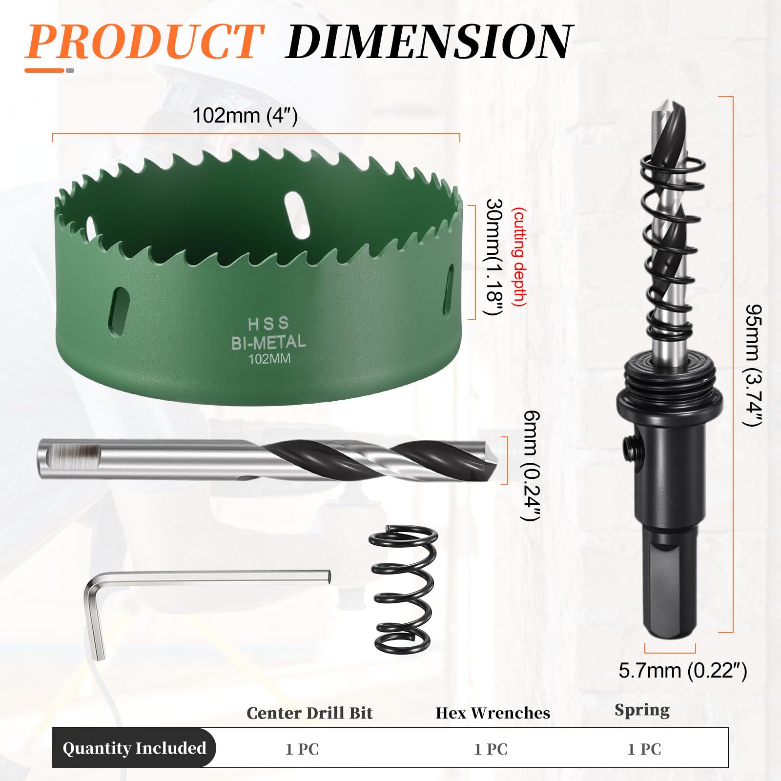 METALLIXITY Bi-Metal Hole Saw 4", M42 HSS Circular Head 102mm Hole Cutter with Center Drill Bit - Image 2