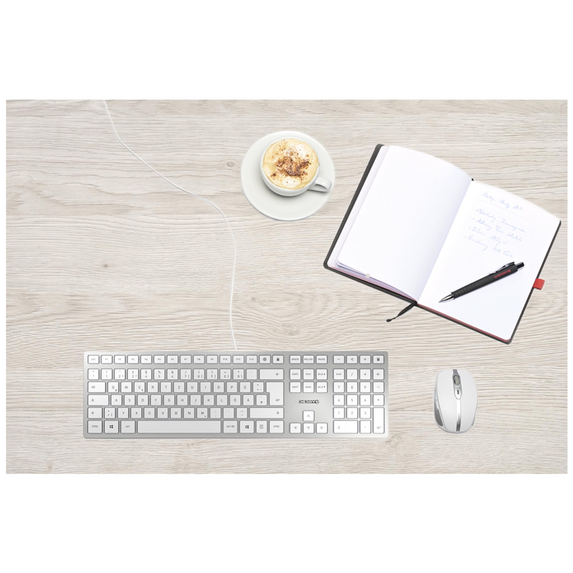 CHERRY KC 6000 SLIM, Tastiera di design Ultrapiatta, per la Germania QWERTZ, Con Filo Porta USB-A, Tasti Silenziosi, Scritte a lunga Durata, Argento, Tedesco - QWERTZ