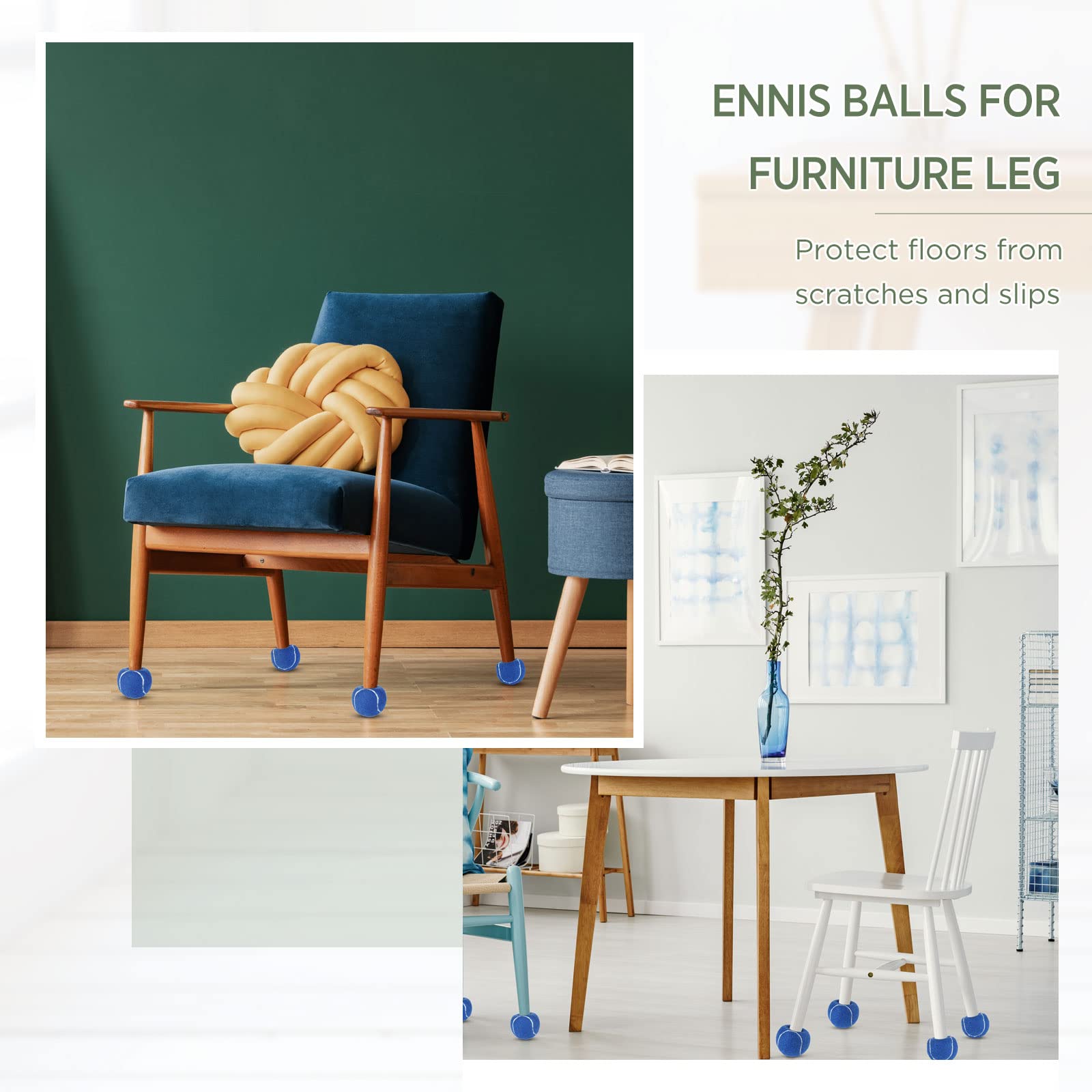 Macarrie 60 pelotas de tenis precortadas a granel para sillas, resistentes y duraderas, cubiertas deslizantes para muebles de aula, protectores de patas y protección del suelo (azul)
