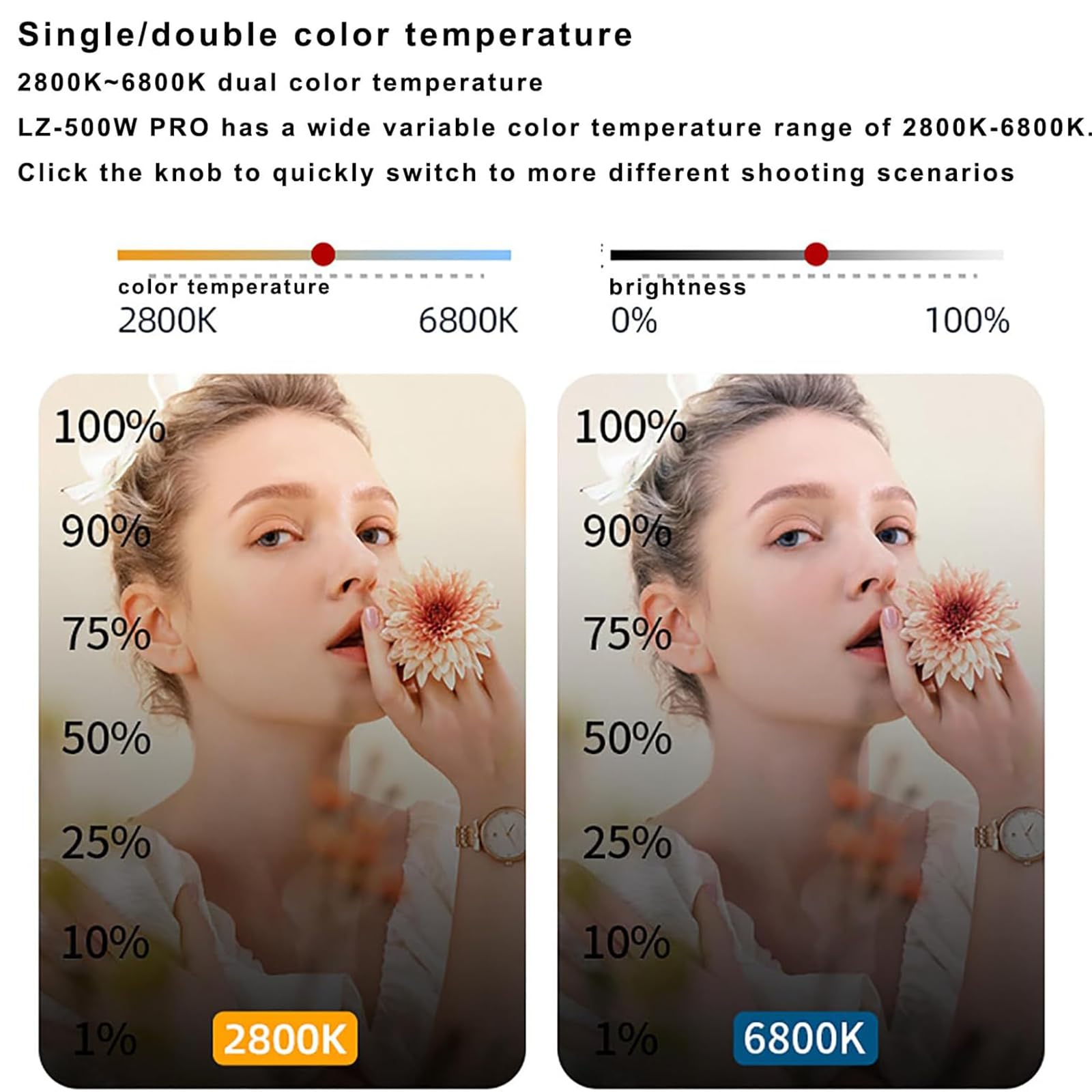 Luce video a LED bicolore per fotografia in studio, temperatura colore 2800-6800K, luminosità 58000lm, CRI 96+, telecomando, ideale per riprese video