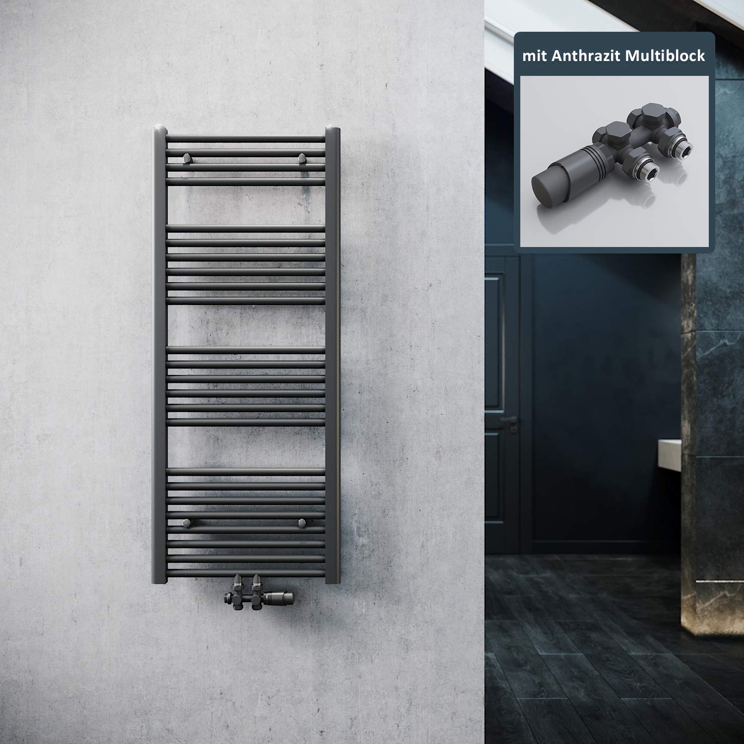 ELEGANT Termosifone da bagno porta asciugamani 1200x500mm con termostato multiblocco antracite Scalda asciugamani scaldasalviette