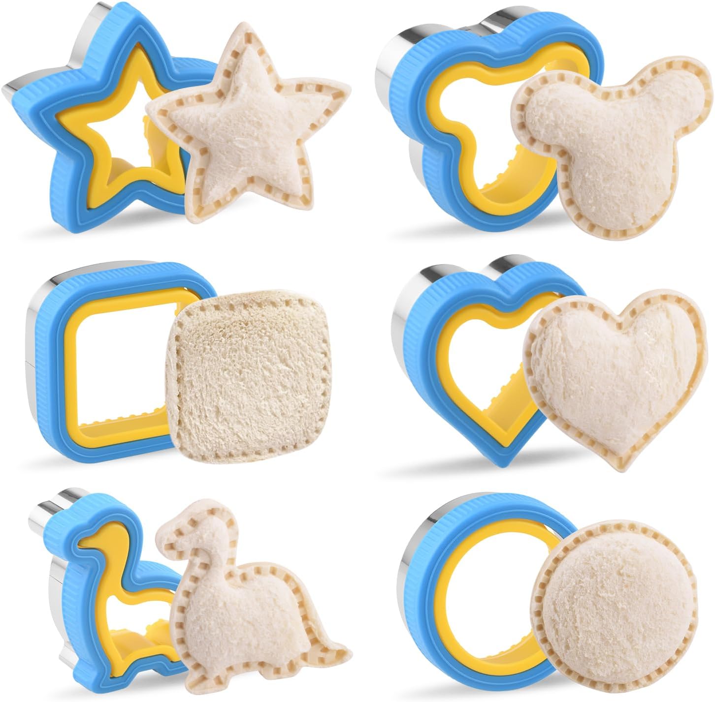6 Pcs Sandwich Cutter and Sealer Set for Kids,Differnt Shape Uncrustable Sandwich Maker for Family DIY Lunch Punch, Large Bread Cutter