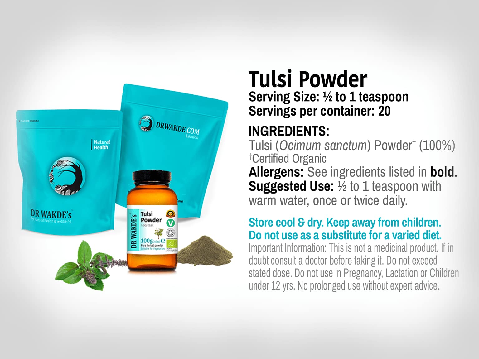 DR WAKDE'S Tulsi Pulver (Heilige Basilikum | Ocimum sanctum) - 1 kg (2.2lb) | Rein, Raw & Getrocknetes Pulver | Ayurveda-Kräuter | Vegan | Nichts hinzugefügt, nichts entfernt | Am selben Tag Versand