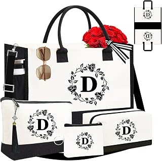 Personalized Tote Bags for Women, 4pcs Monogram Tote Bags, Double-sided Embroidery Initial Tote Bag Birthday Gifts