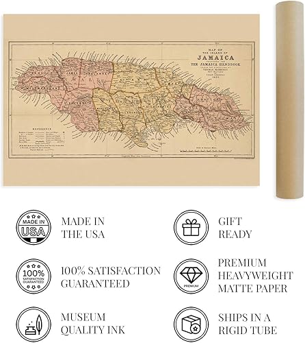 Miniatura 4 de Historix Vintage 1893 Jamaica Mapa  240 x 361in diseño de mapa de Jamaica vintage de la isla de Jamaica