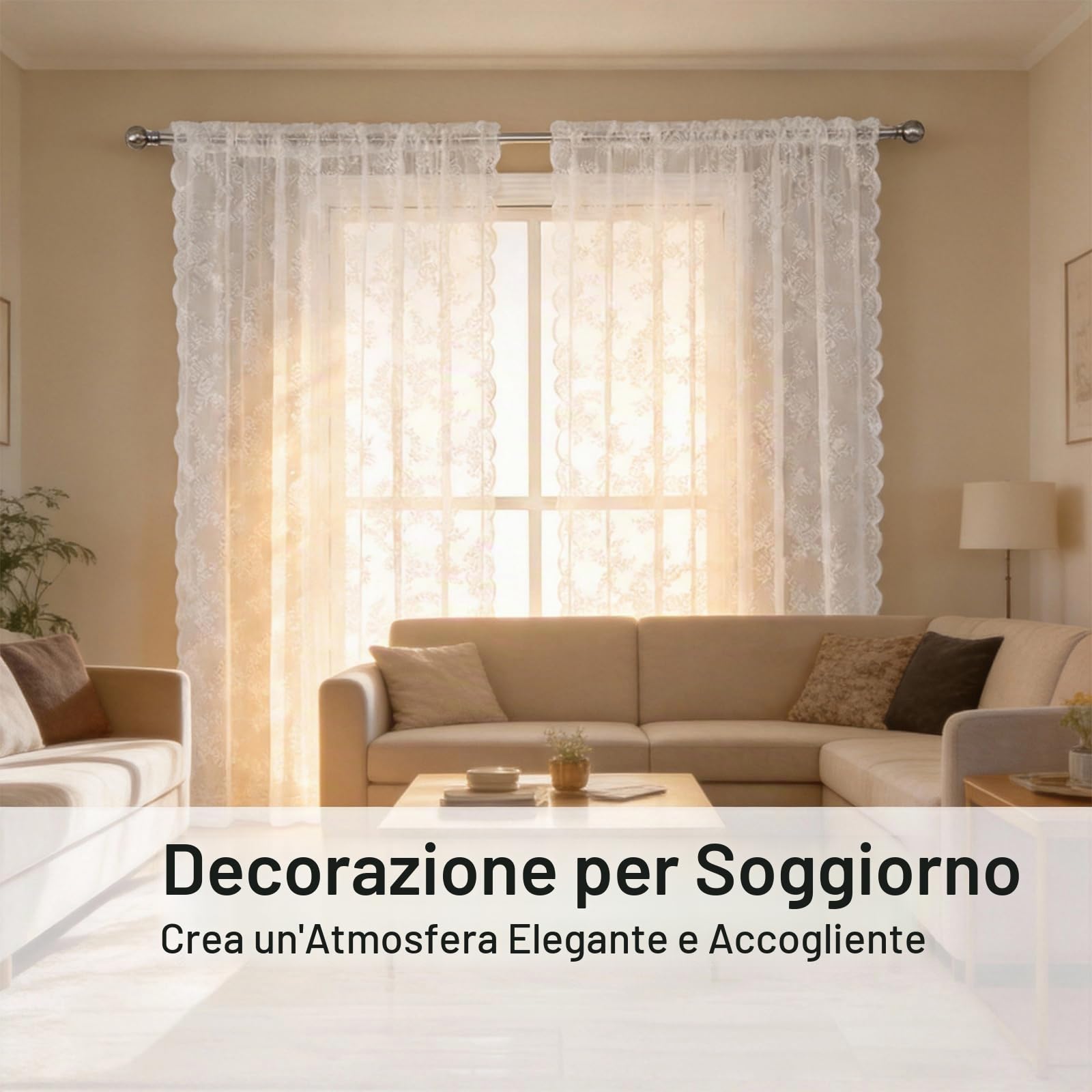 Set da 2 pezzi di tende bianche in pizzo, voile decorativo, con motivo floreale, tende trasparenti bianche decorative, tende bianche con tenda a pannello per cucina, soggiorno, camera da letto (150 x