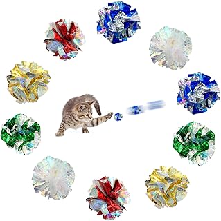 Andiker 10pcs Cat Crinkle Balls, 2.5in Mylar Crinkle Balls Lightweight and Shiny Can Make Sound Cat Rustling Balls 5 Colors Cat Ball Toys for Indoor Cats to Keep Fitness (10pcs)