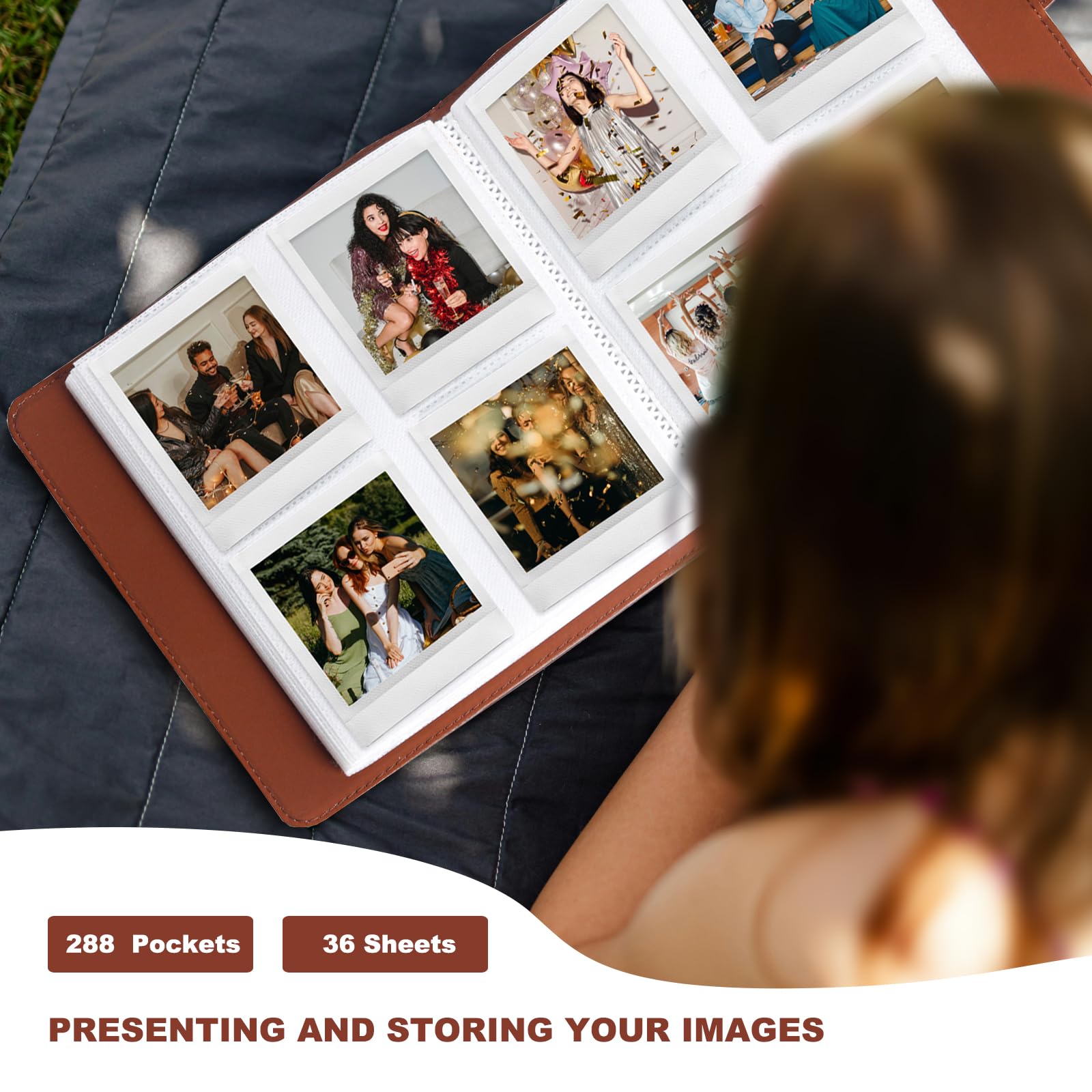 288 Pockets Square Photo Album for Fujifilm Instax Square SQ40/SQ1/SQ6/SQ10/SQ20/SP-3 Camera (Brown), 20x19.5x3.5 cm - Image 3