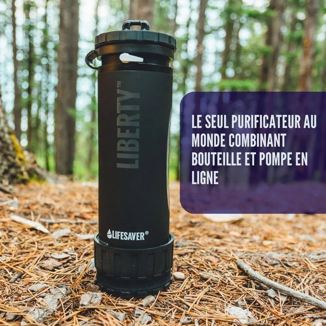 LifeSaver Liberty | Bouteille filtrante à eau – Petite bouteille d'eau de 400 ml et purificateur d'eau pour voyage et randonnée, design léger, élimine 99,99 % des virus, bactéries et kystes, purifie 2