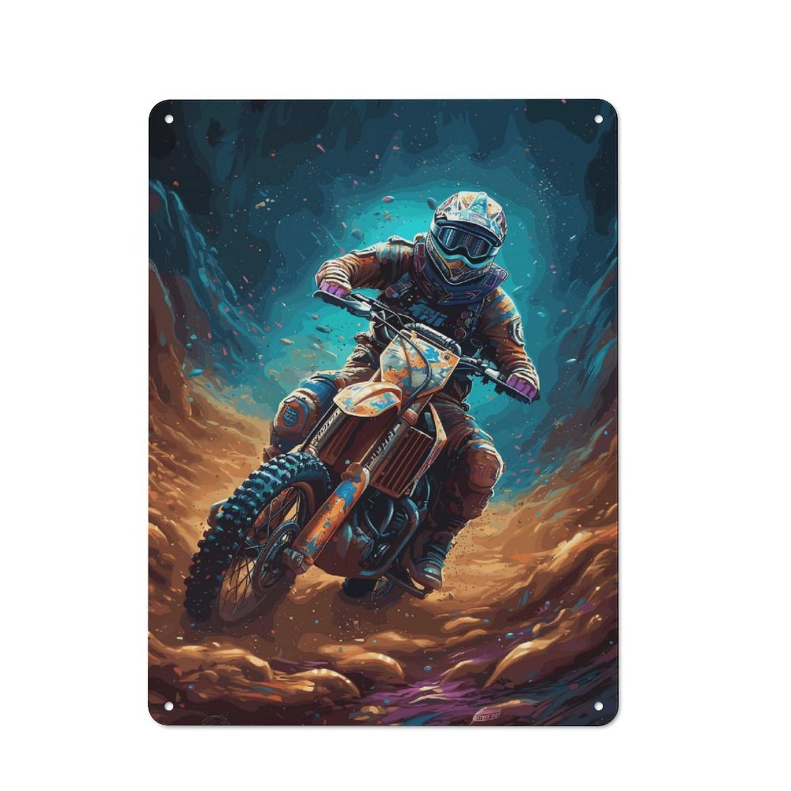 Junmoney Style-23 Dirt Bike Space Astronaut Rustic Metal Wall Sign 40X30cm For Bar Or Restaurant, A Decorative Metal Sign For Bars And Restaurants