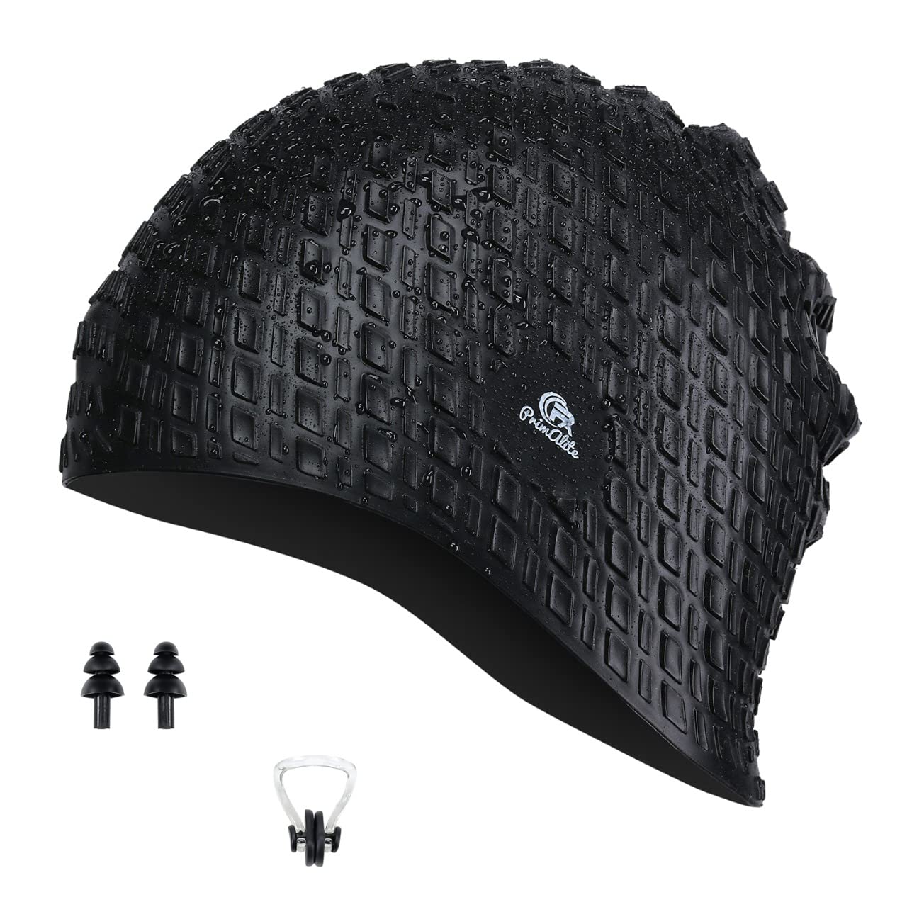 Primalite Silicone Swimming Cap with Nose Clip & Ear Plug- Long & Short Hair, Cover Ears to Keep Hair Dry, Waterproof Swim Caps, Anti-Slip Comfortable High Elasticity- Adults Men Women Kids- Jet Black (B09RQRP6GH) Amazon Price History, Amazon Price Tracker