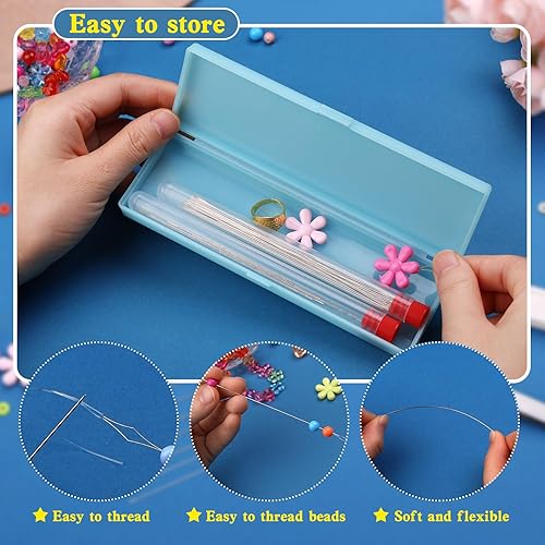 Miniatura 4 de Juego de 75 agujas de cuentas, agujas de cuentas de semillas, 60 agujas largas y rectas, 12 agujas de cuentas de ojo grande con botellas de aguja,