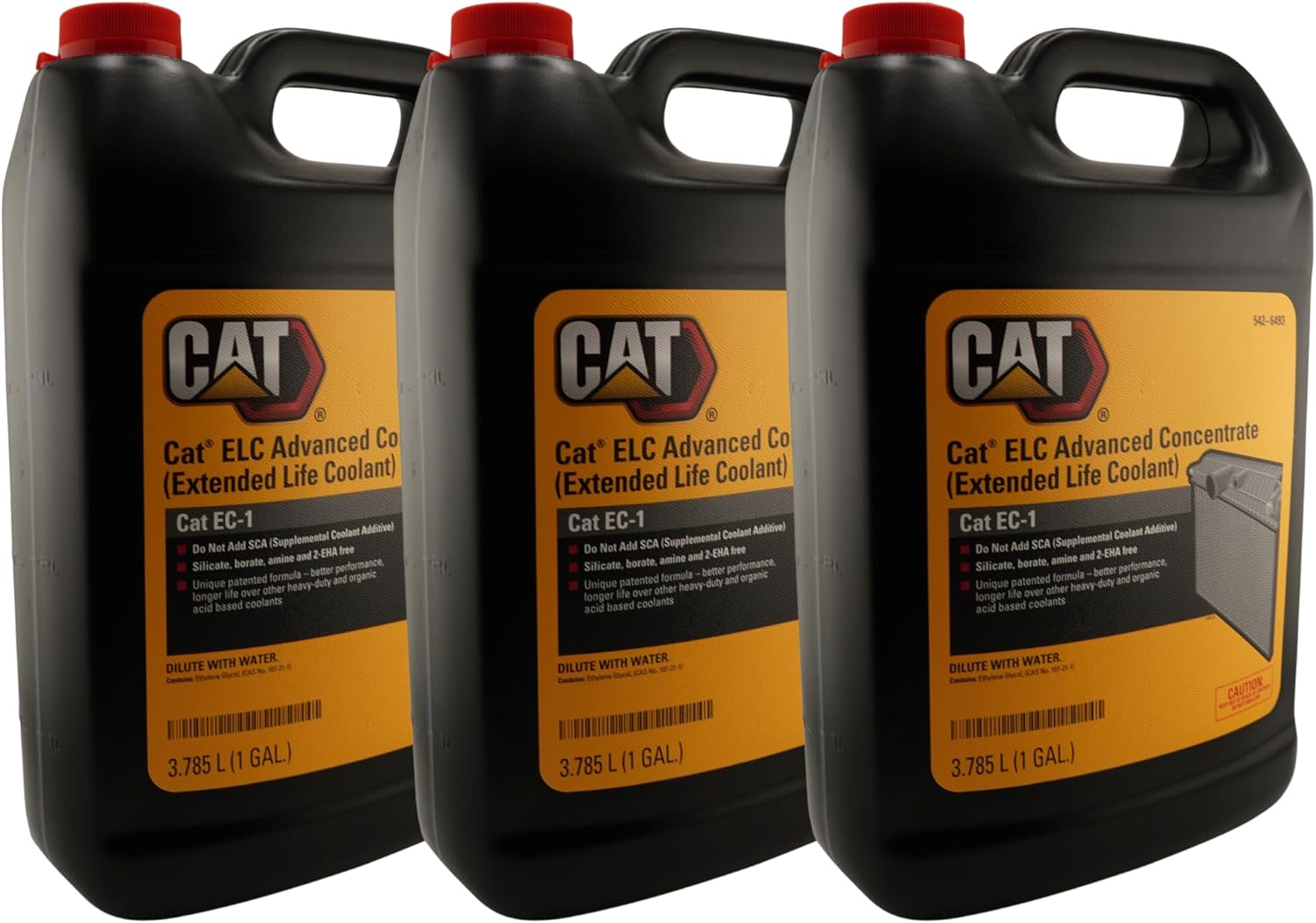 CAT 542-6493 (5426493) ELC Advanced Extended Life Coolant Concentrate – 1 Gallon Bottle – Genuine EC-1 Coolant, Dilute with Ion-Free Water, Contains Bittering Agent (Pack of 3)
